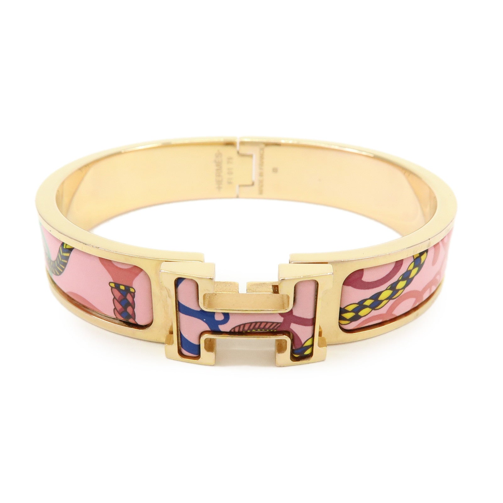 HERMES Clic Clac PM Metal Bracelet Bangle Pink