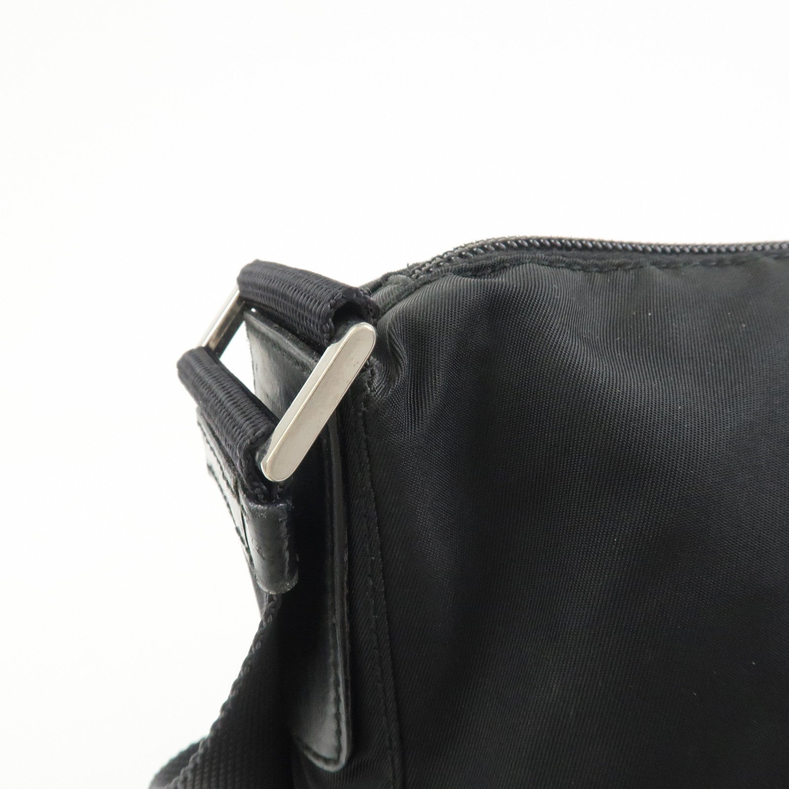 PRADA Triangle Logo Nylon Saffiano Leather Shoulder Bag Black V161