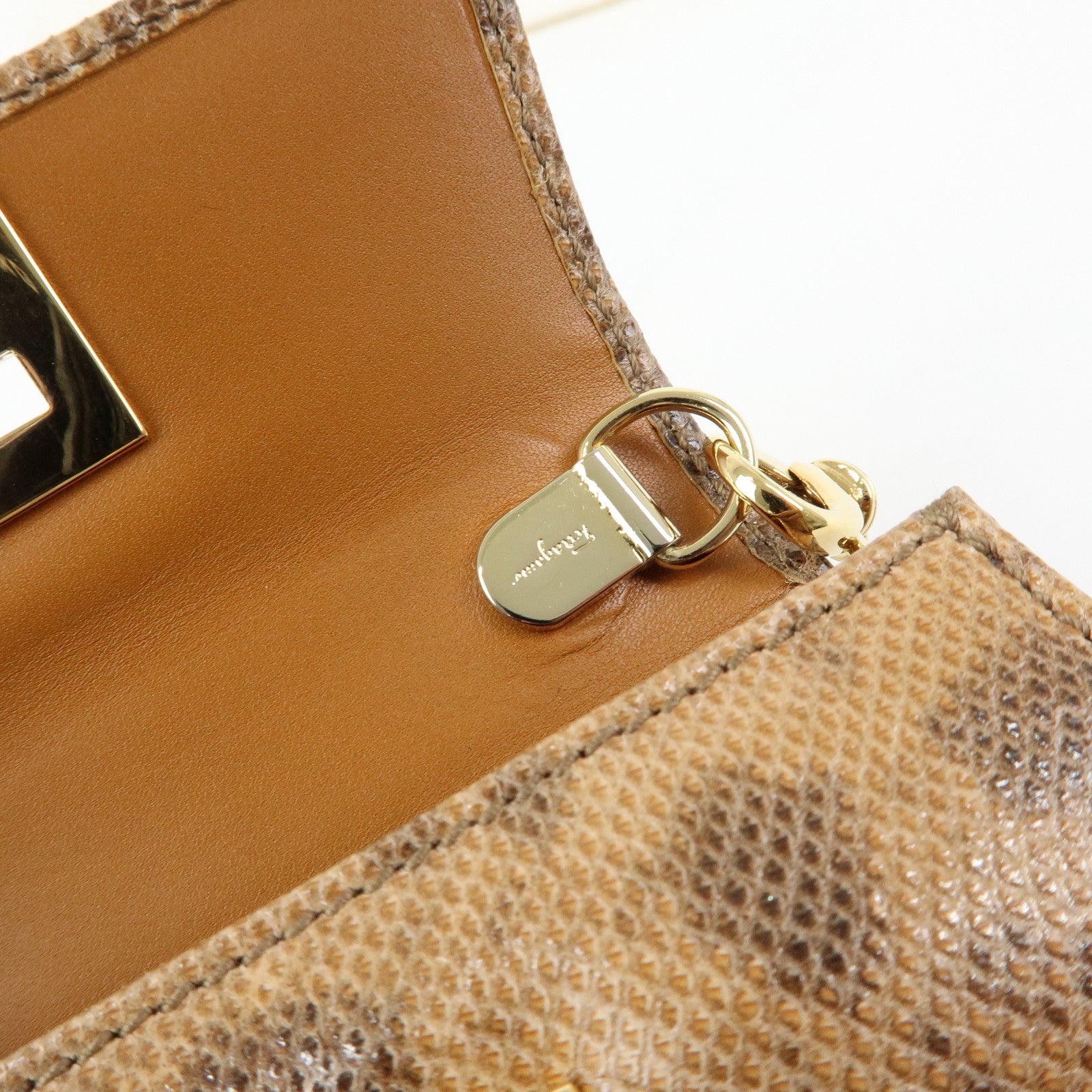 Ferragamo Gancini Embossed Leather 2Way Mini Shoulder Bag Brown