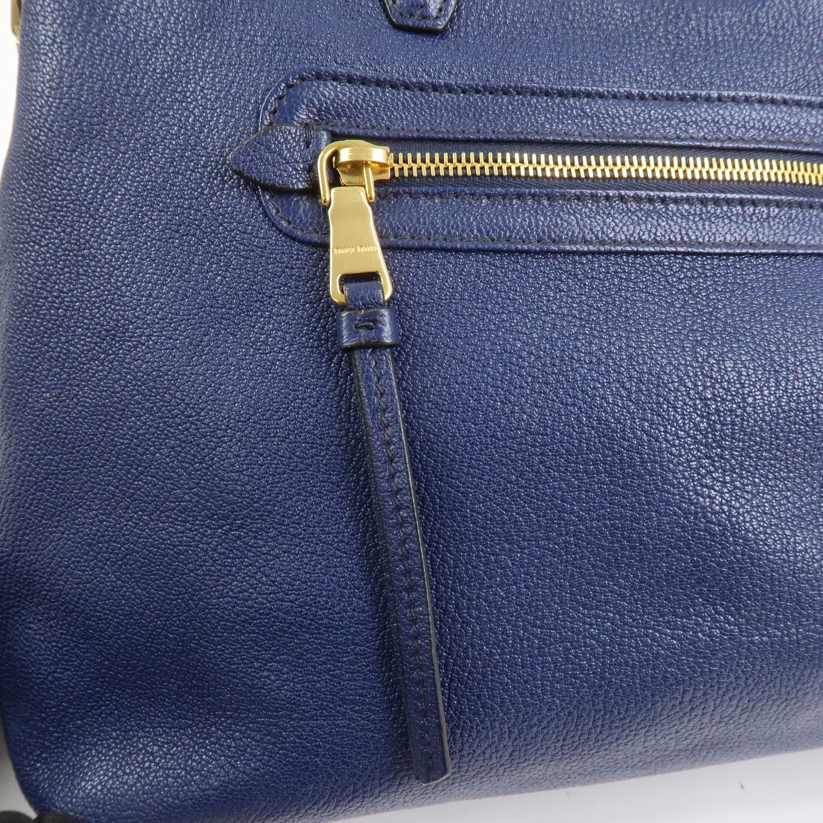 MIU MIU Madras Leather 2Way Hand Bag Shoulder Bag Blue 5BG136