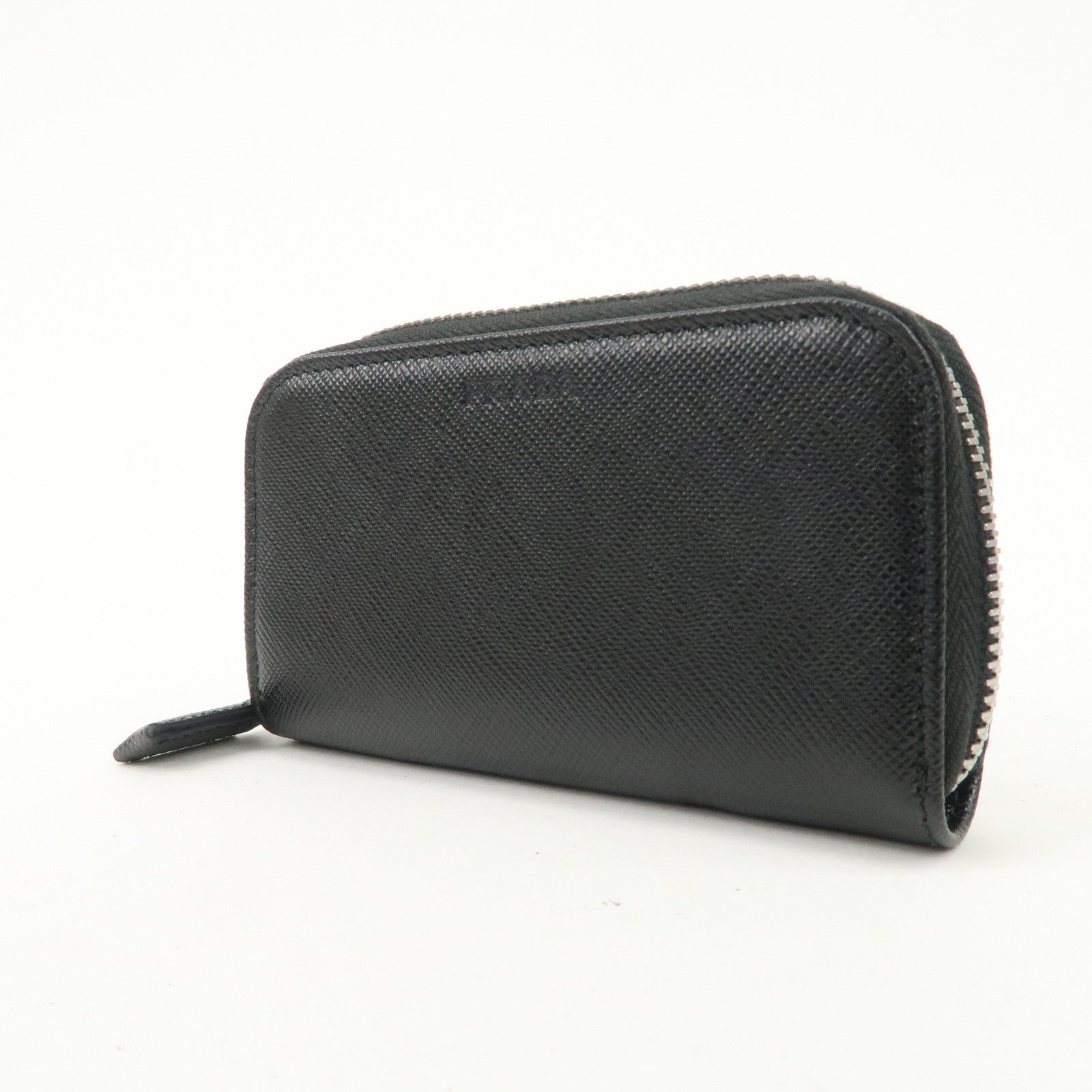 PRADA Saffiano Leather Round Zippy Key Case Black 2PG604 Used