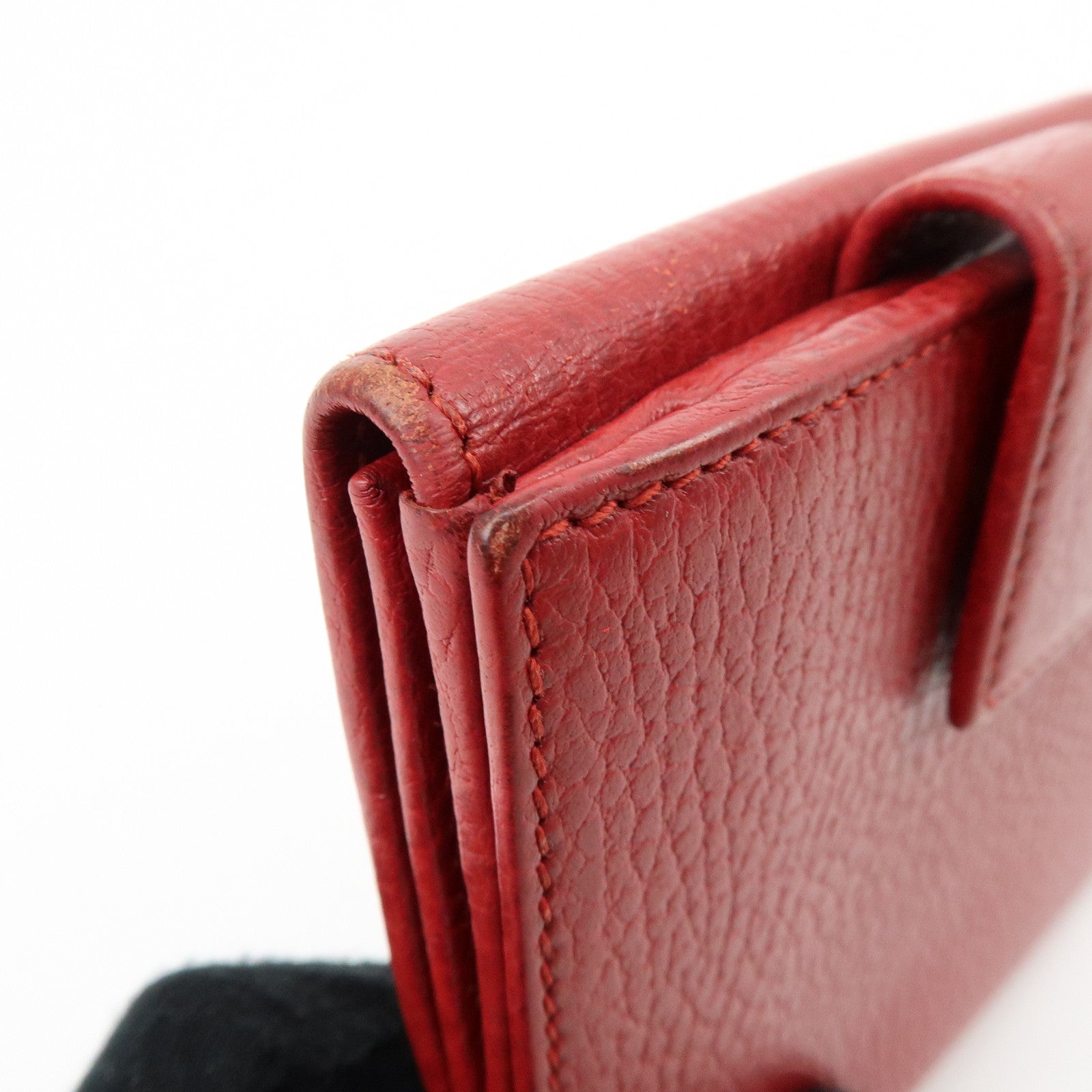 GUCCI Double G Leather Bi-fold Compact Wallet Red 456122