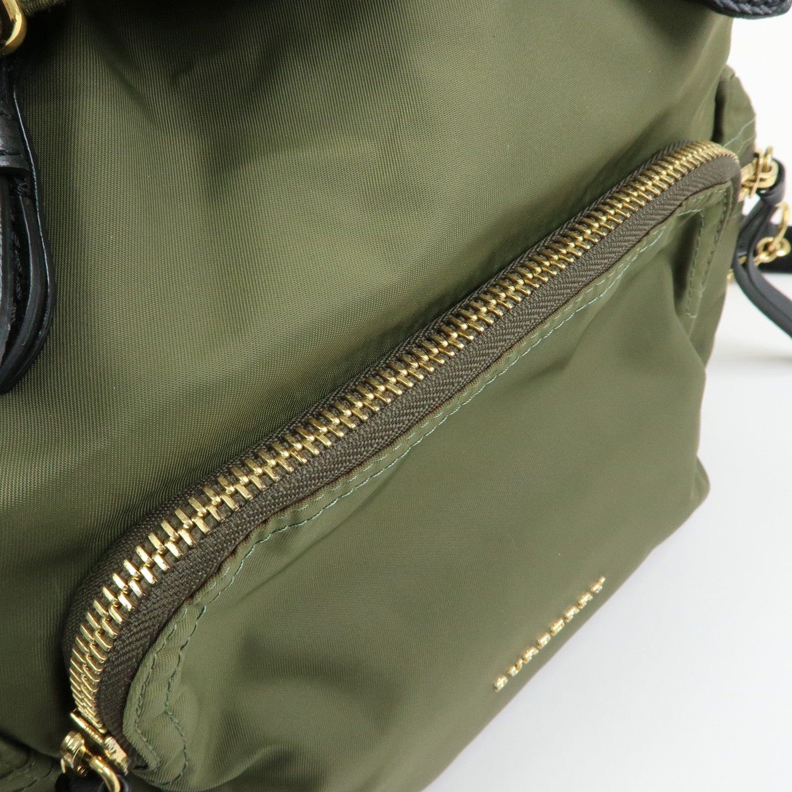 BURBERRY Logo Nylon Leather Backpack Rucksuck Khaki Black