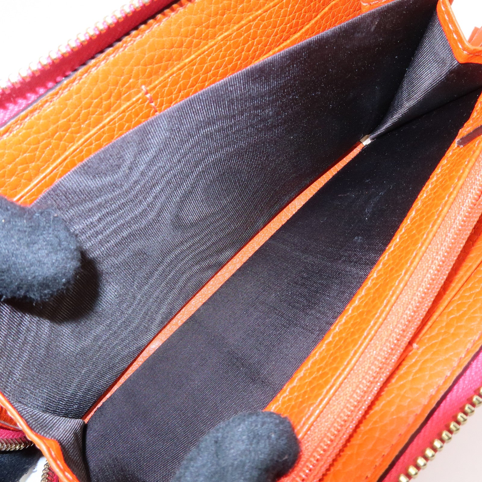GUCCI Bamboo Leather Round Zippy Long Wallet Pink Orange 307984