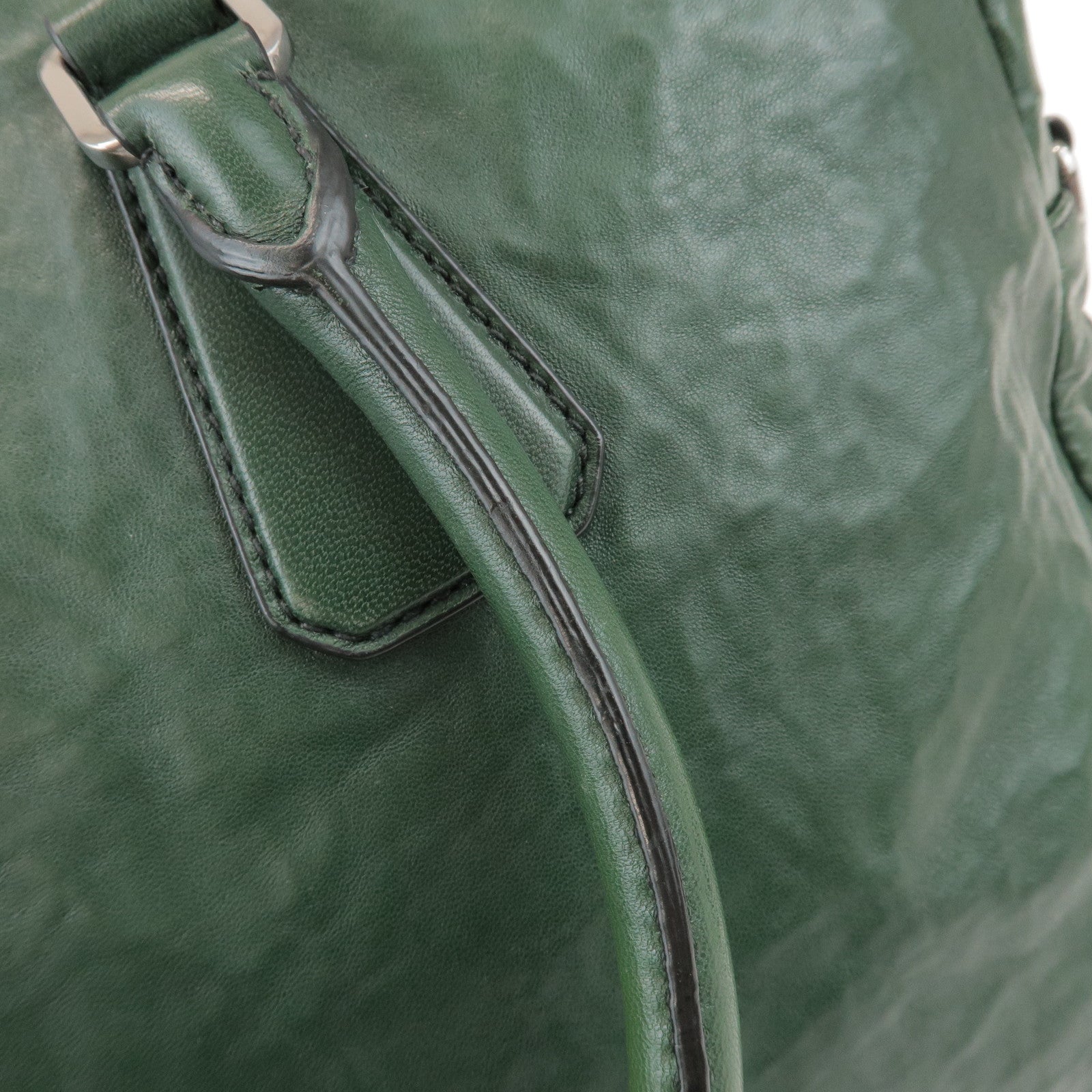 PRADA Triangle Logo 2Way Leather Hand Bag Shoulder Bag Green
