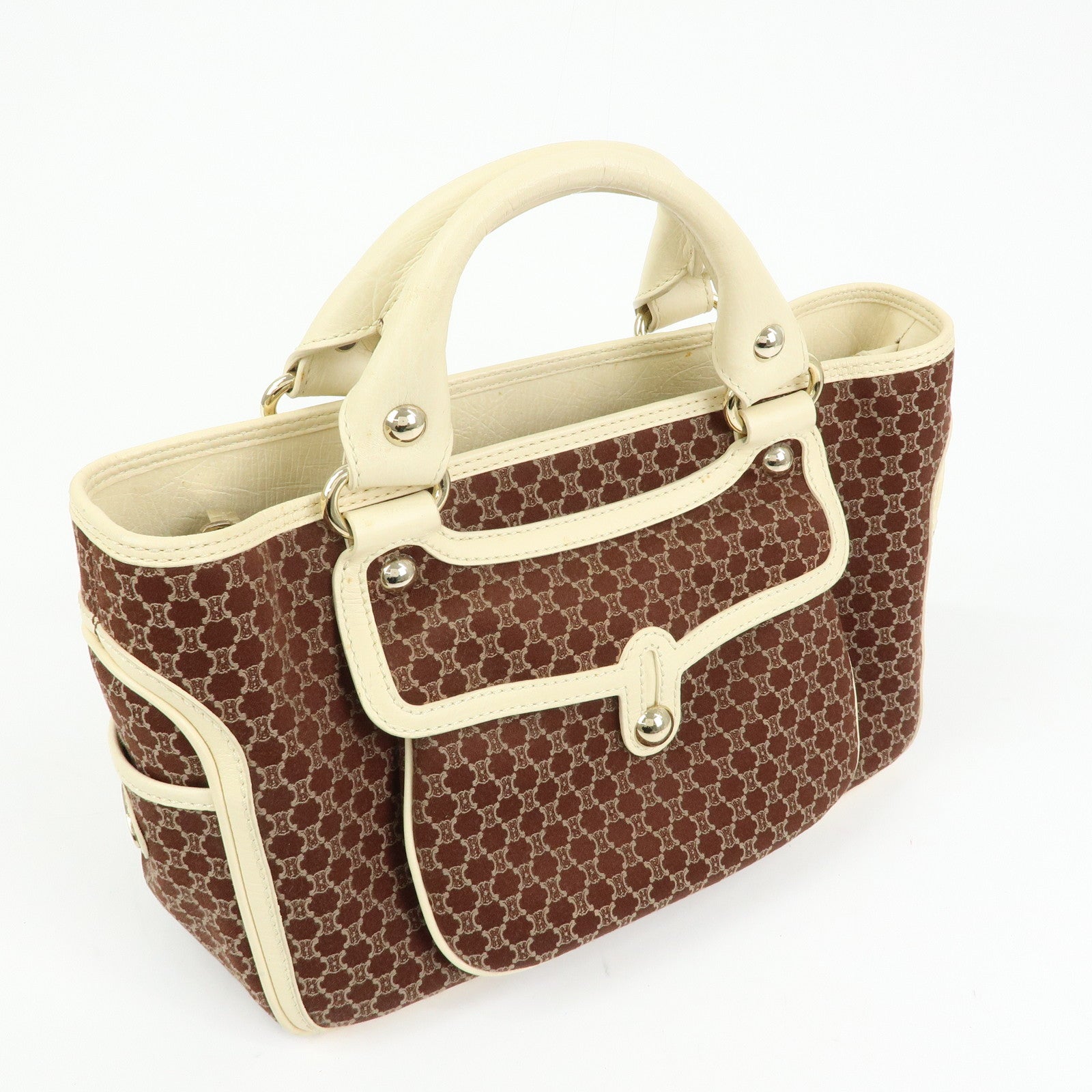 CELINE Macadam Boogie Bag Canvas Leather Hand Bag Tote Bag Brown