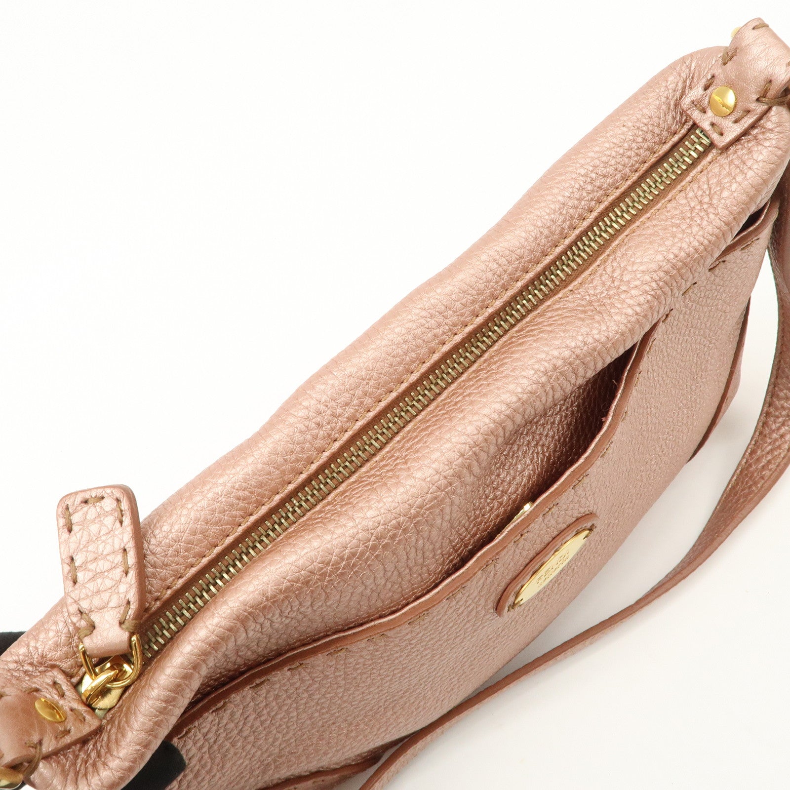 FENDI Seleria Leather Shoulder Bag Champagne Pink 8BT200