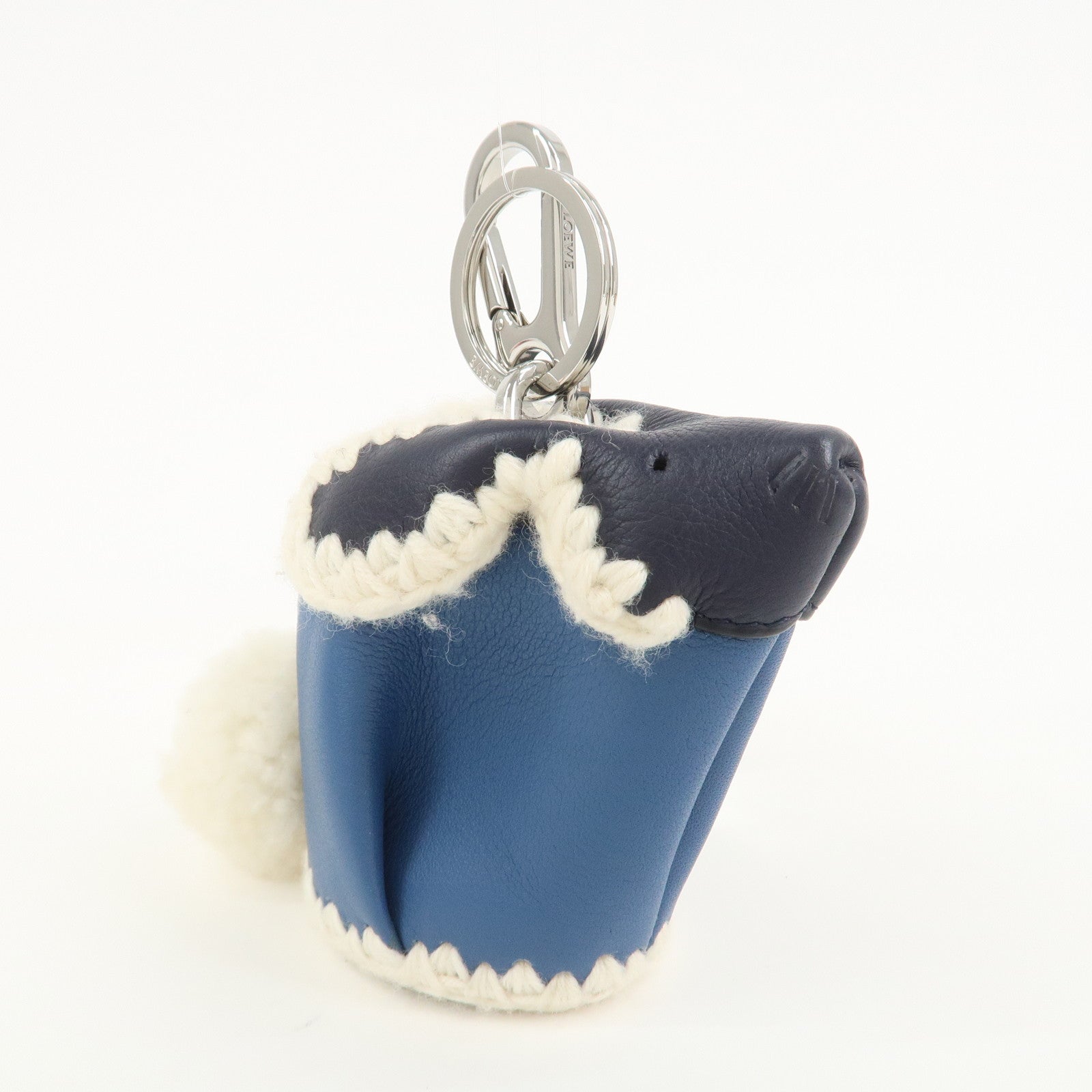 LOEWE Rabbit Motif Leather Coin Case Charm Key Chain Blue