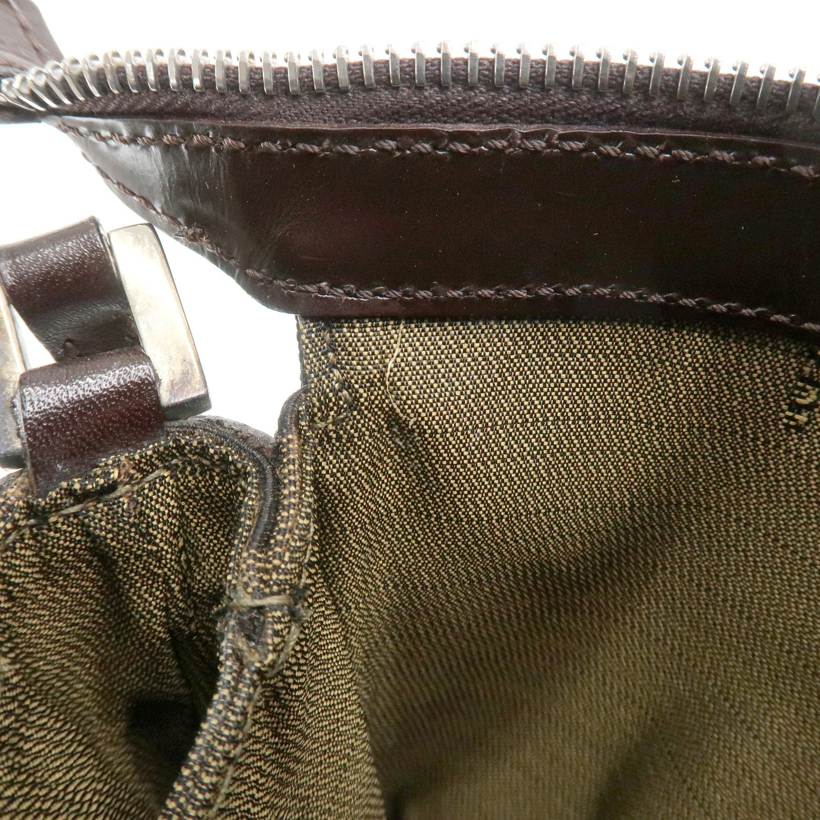 FENDI Zucca Canvas Leather Shoulder Bag Black Brown Silver HDW Used