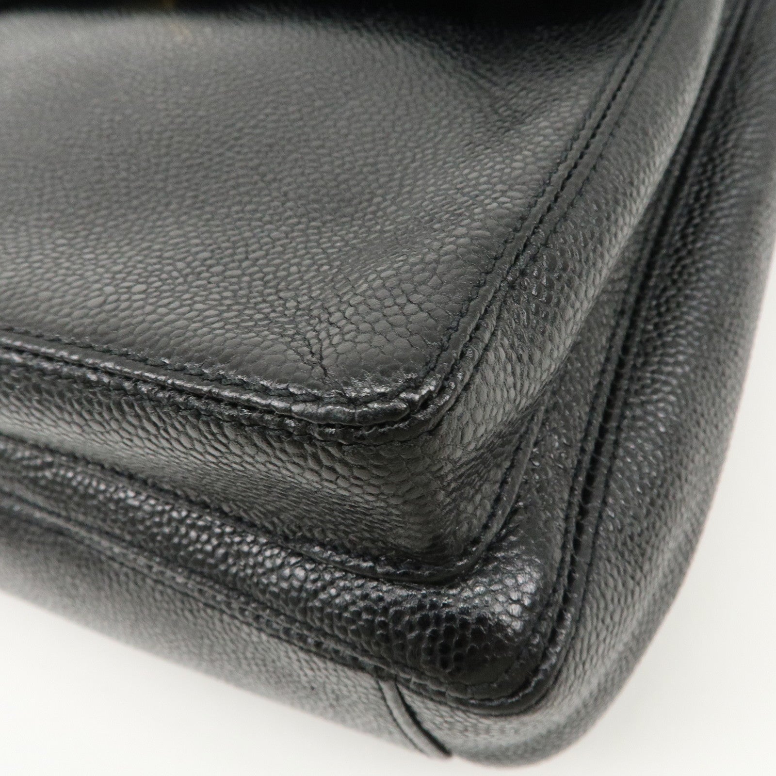 CHANEL COCO Mark Caviarskin Chain Tote Bag Black Used