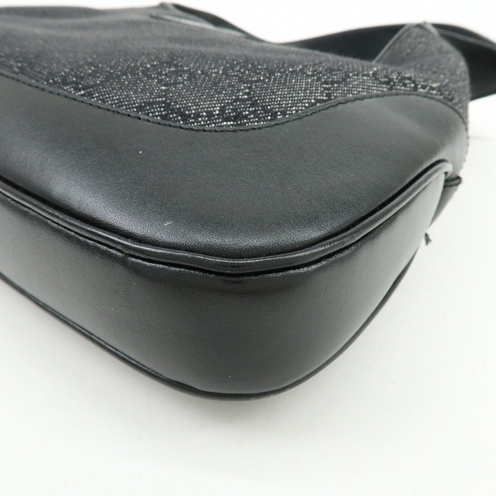 GUCCI Jackie GG Denim Leather Shoulder Bag Hand Bag Black 00963