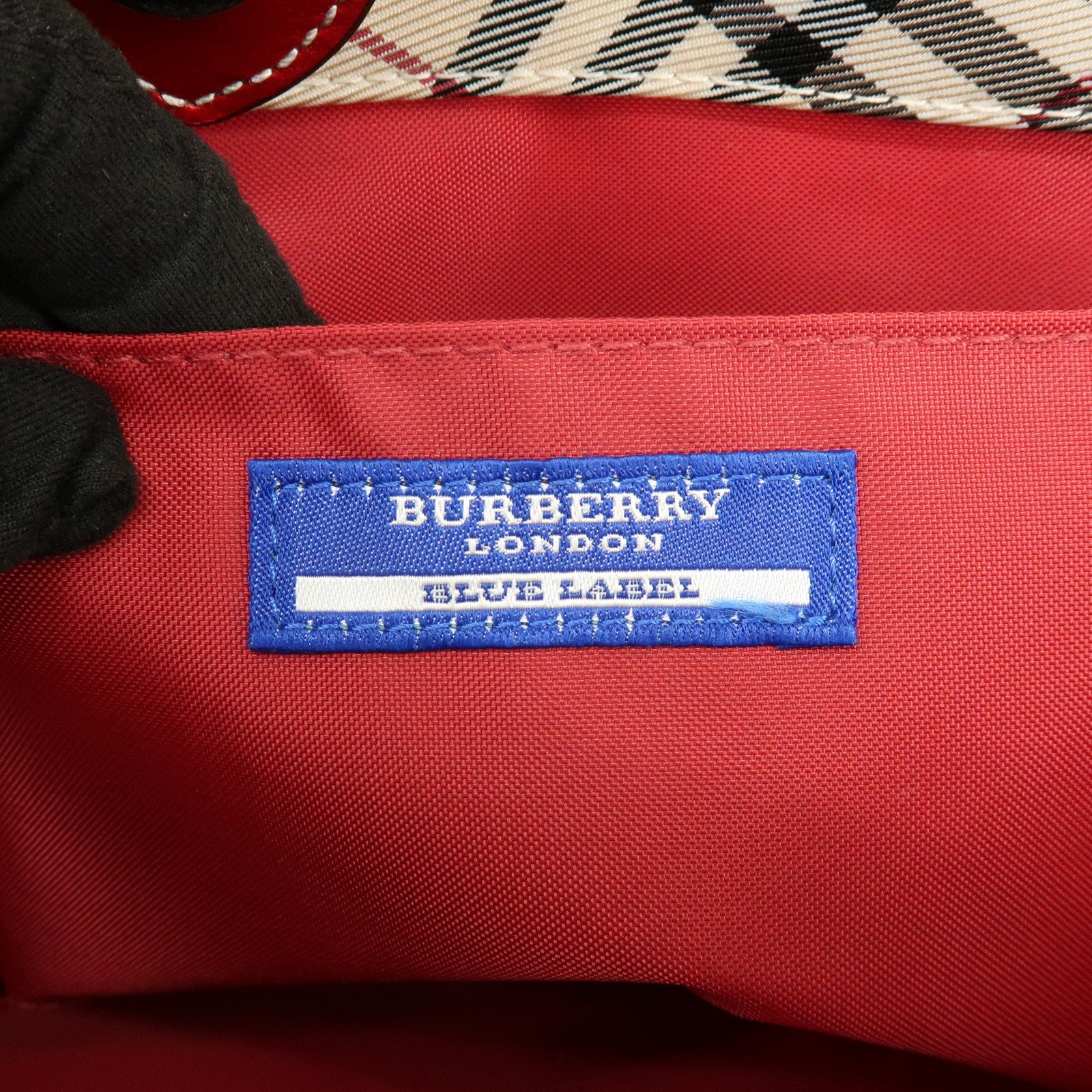 BURBERRY Blue Label Nova Plaid Nylon Leather Tote Bag Beige Red