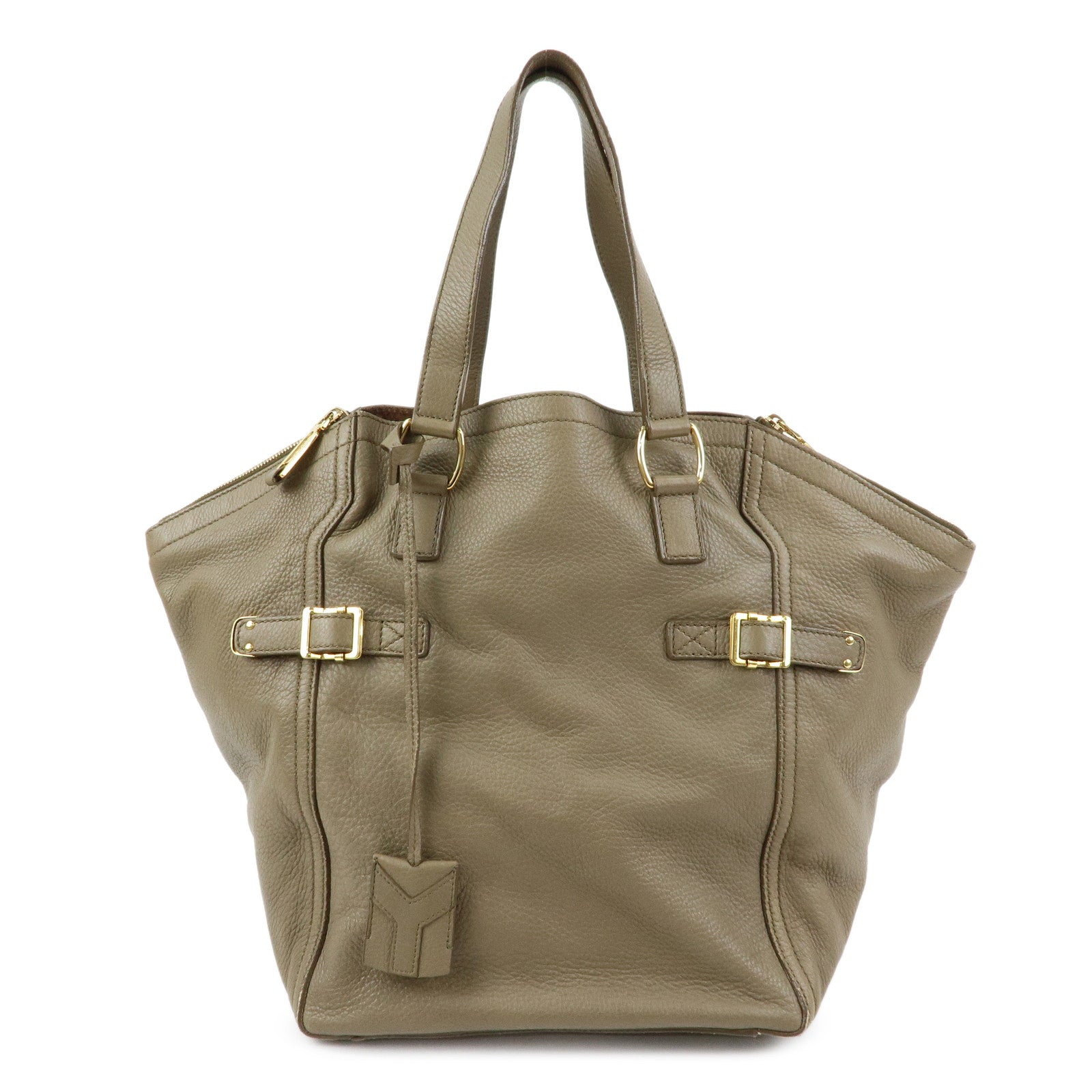 SAINT LAURENT PARIS Y Line Leather Tote Shoulder Bag Brown 257427