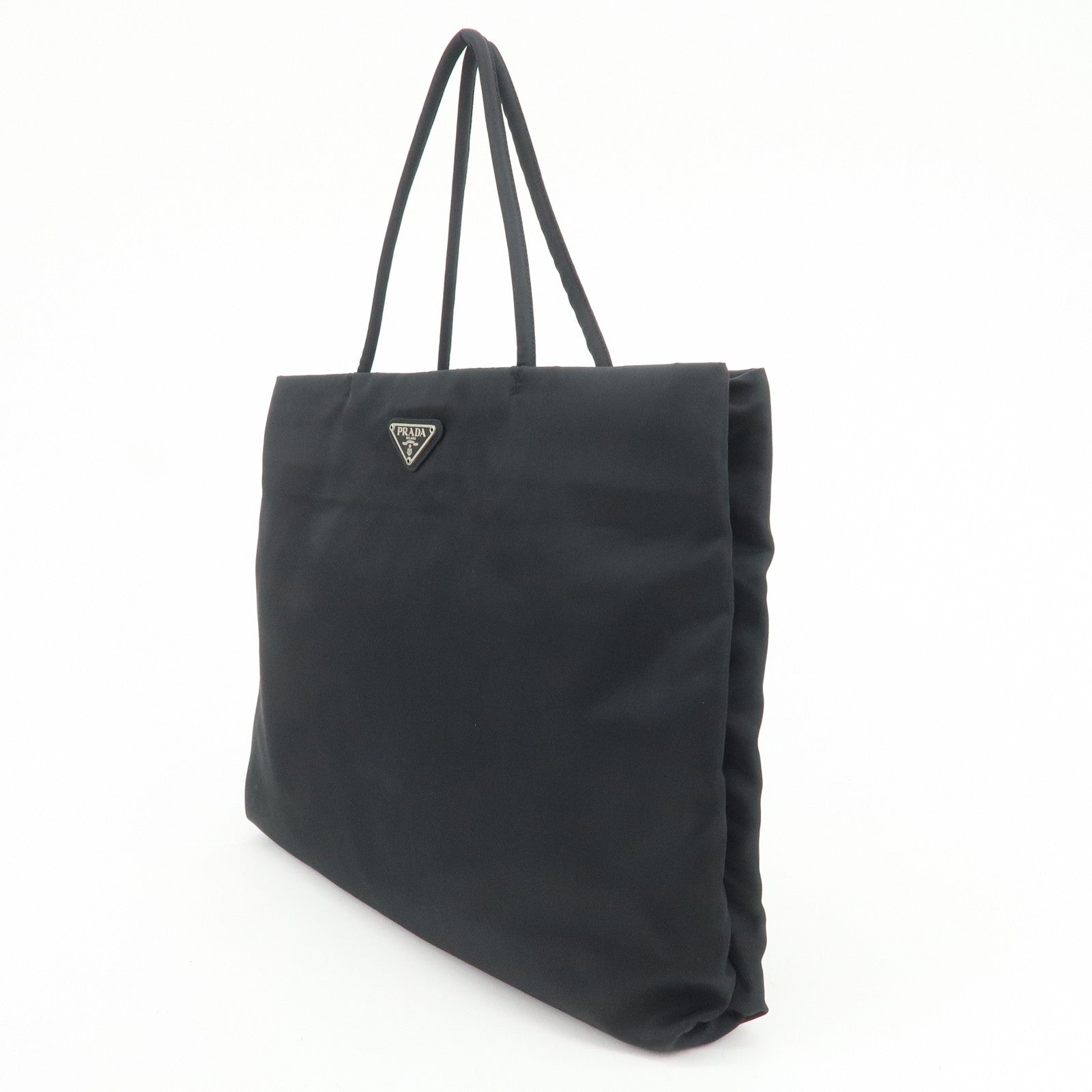 PRADA Triangle Logo Nylon Tote Bag Hand Bag Black B9024