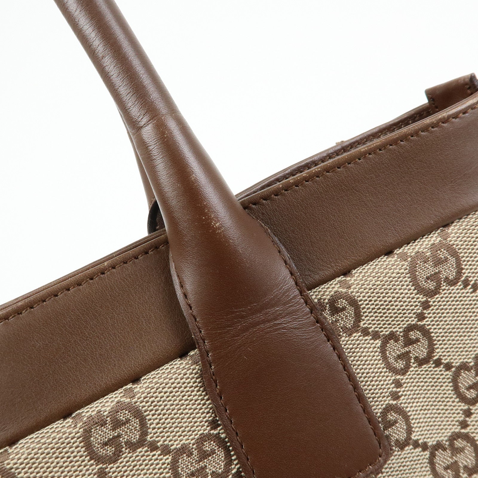GUCCI GG Canvas Leather Tote Bag Hand Bag Beige Brown 002.1119