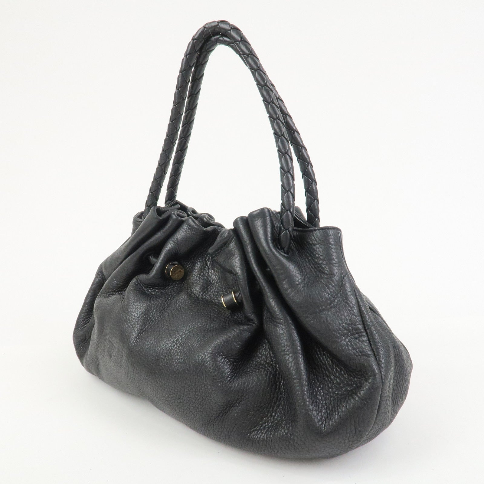 BOTTEGA VENETA Intrecciato Leather Hand Bag Shoulder Bag Black