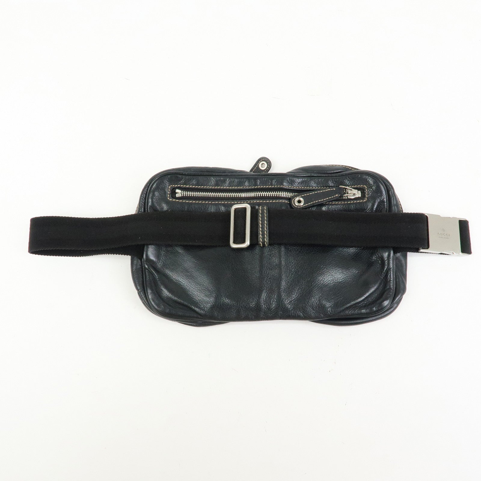 GUCCI Leather Waist Pouch Body Bag Crossbody Bag Black 201846