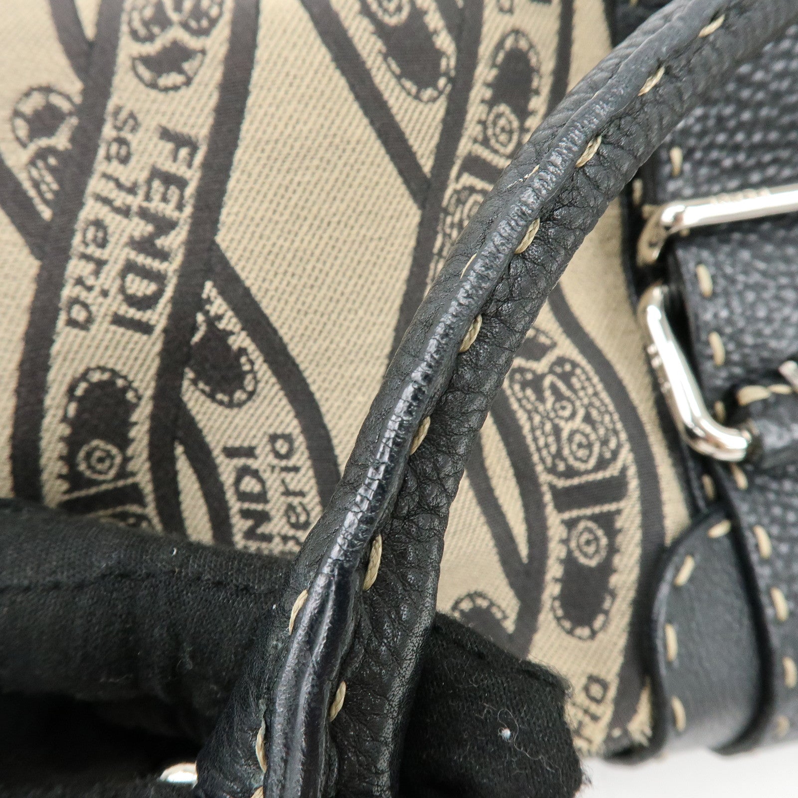 FENDI Selleria Canvas Leather Hand Bag Shoulder Bag Beige 8BR457