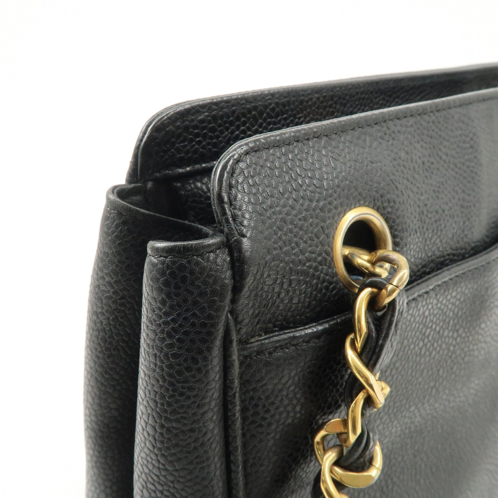 CHANEL Triple COCO Mark Caviarskin Shoulder Bag Black Gold HDW Used