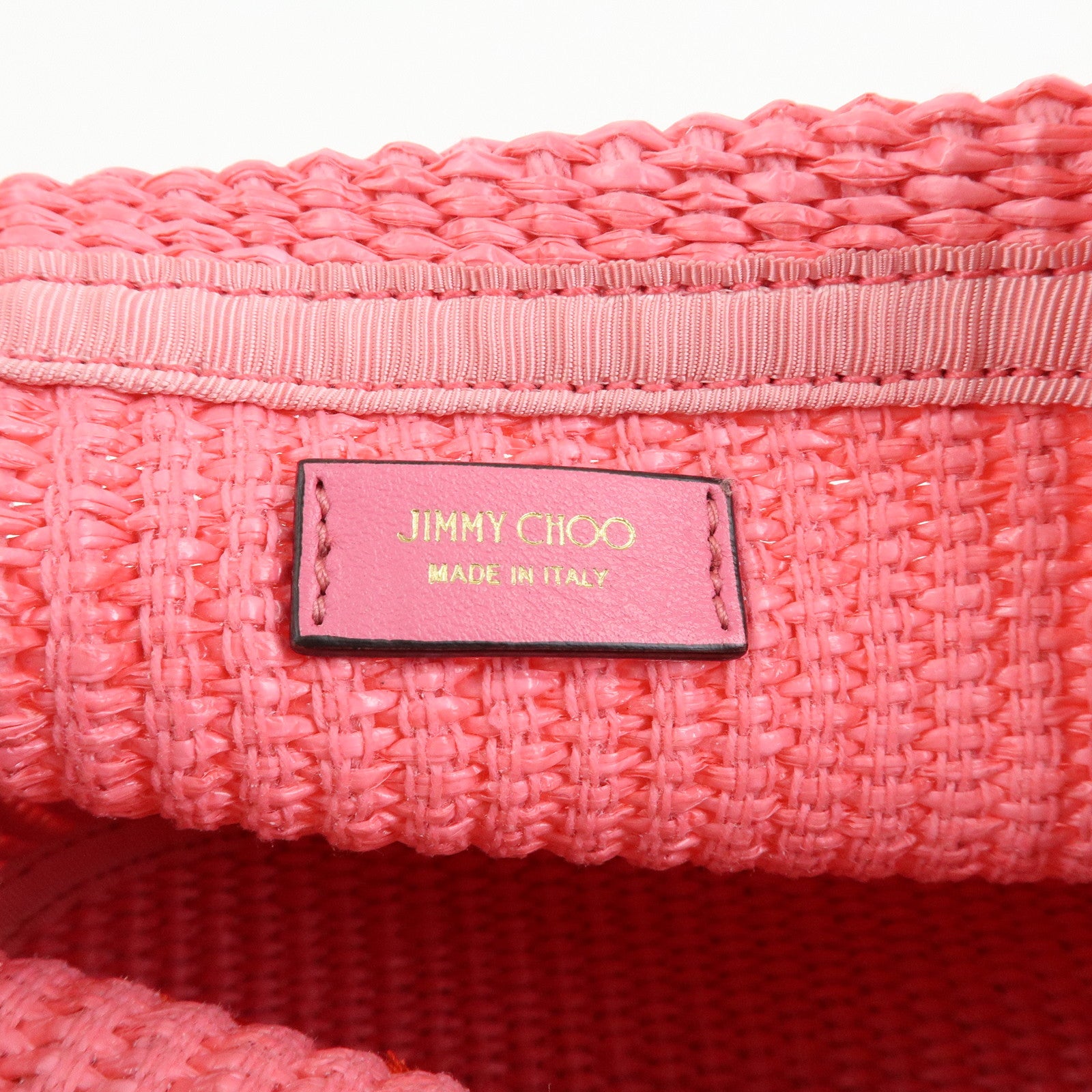 JIMMY CHOO Raffia Leather Beach Tote East West Mini 2Way Bag Pink