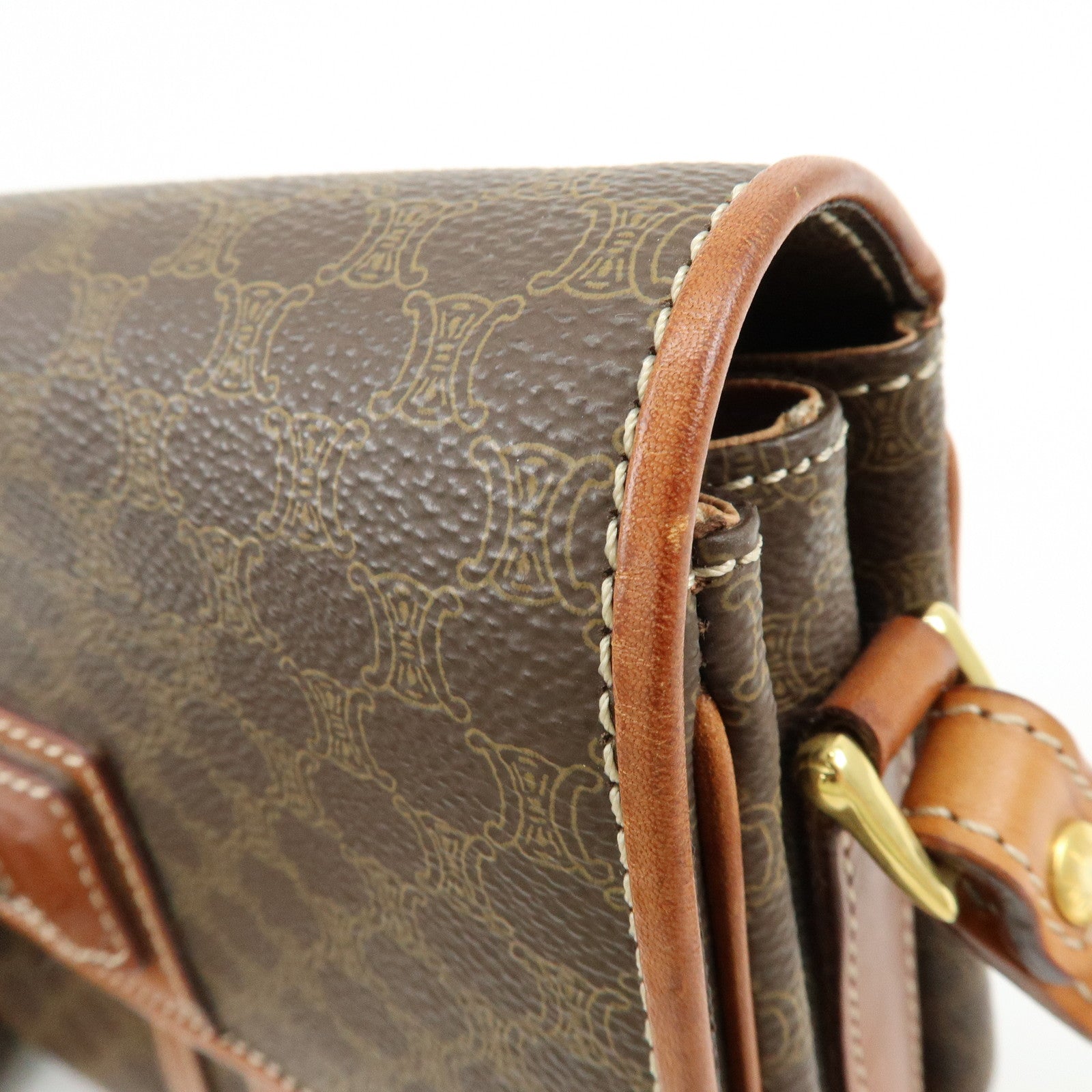 CELINE Macadam PVC Canvas Leather Shoulder Crossbody Bag Brown