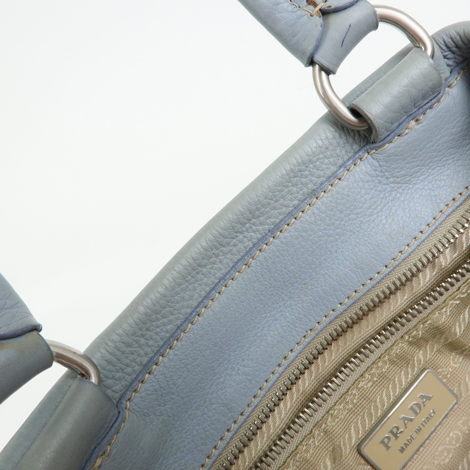 PRADA Vitello Daino Leather Tote Bag Hand Bag Light Blue BR2252