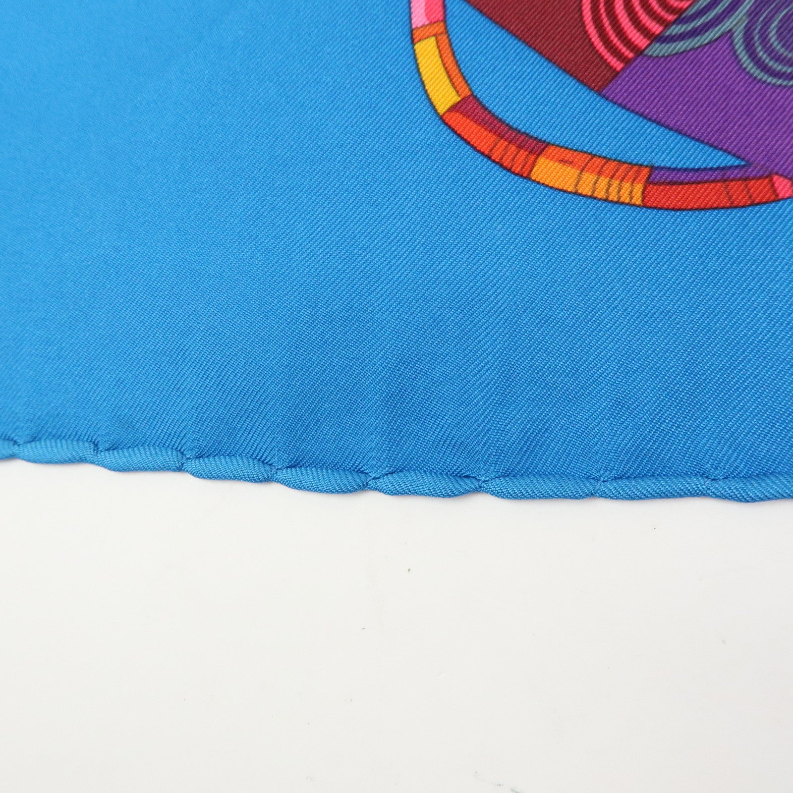 HERMES Carre 90 Silk 100% Scarf VOYAGE EN ETOFFES Blue Orange Pink
