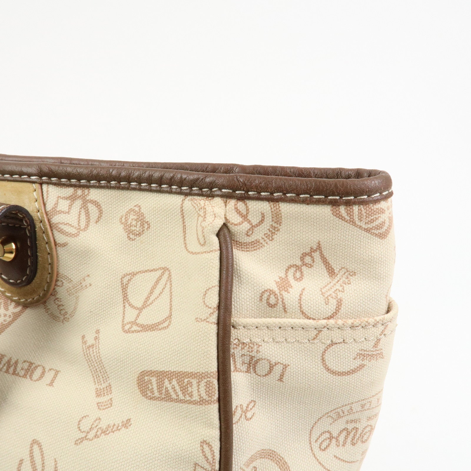 LOEWE Anagram Canvas Leather Suede Tote Bag Shoulder Bag Ivory