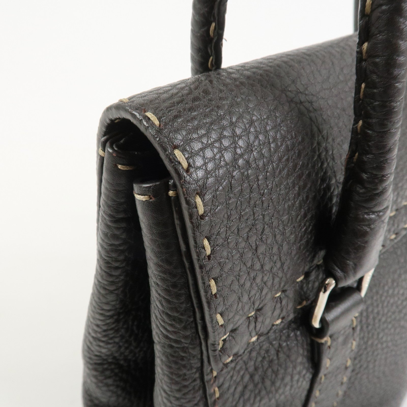 FENDI Selleria Leather Hand Bag Shoulder Bag Brown 8BR656