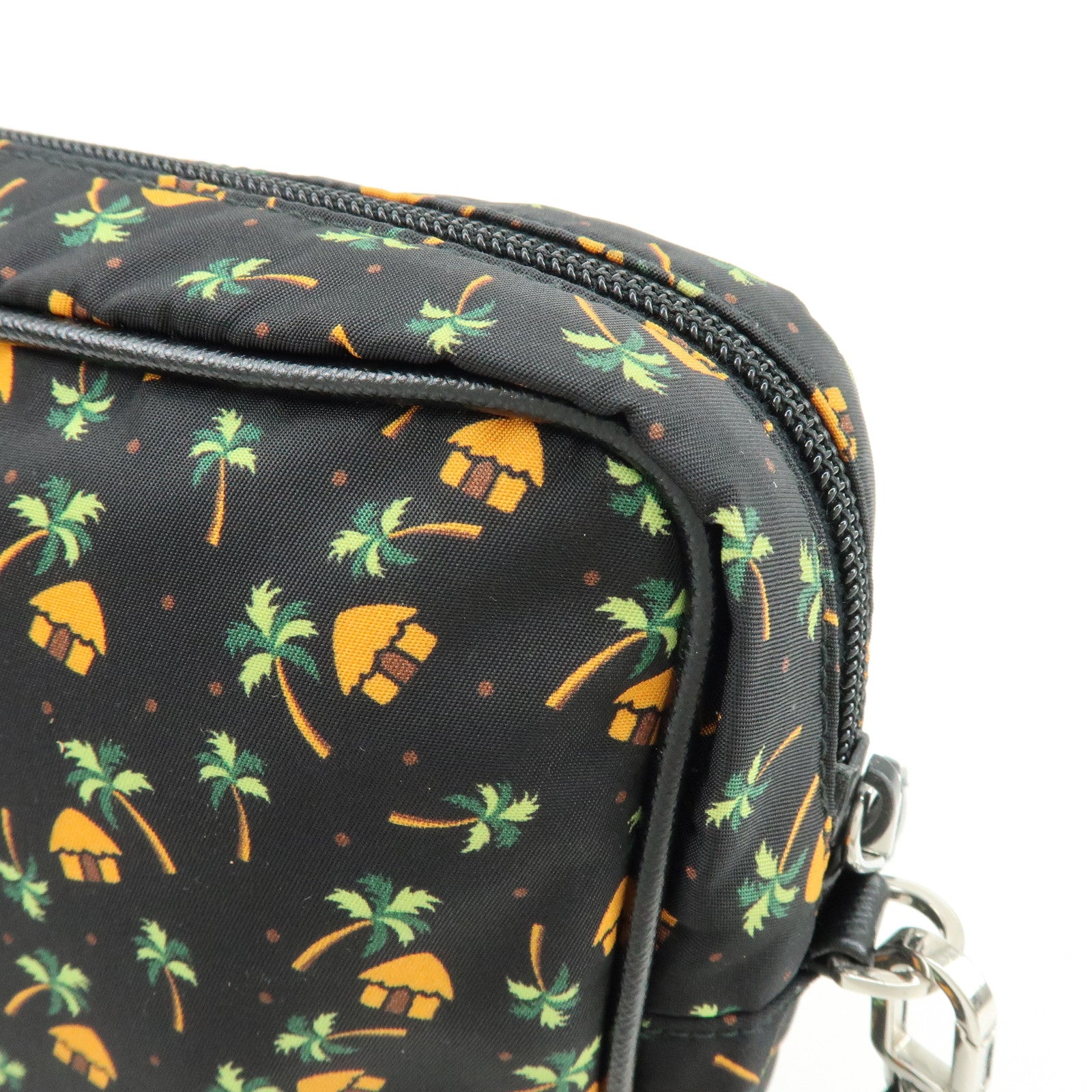 PRADA Triangle Logo Nylon Saffiano Leather Cosmetic Pouch 2NE007