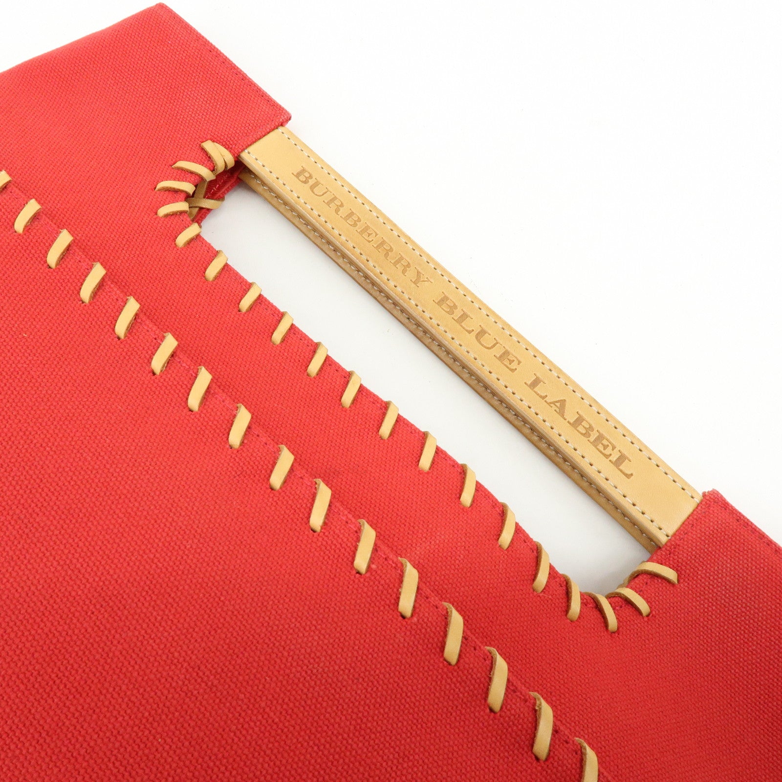 BURBERRY Blue Label Cotton Leather Hand Bag Tote Bag Red