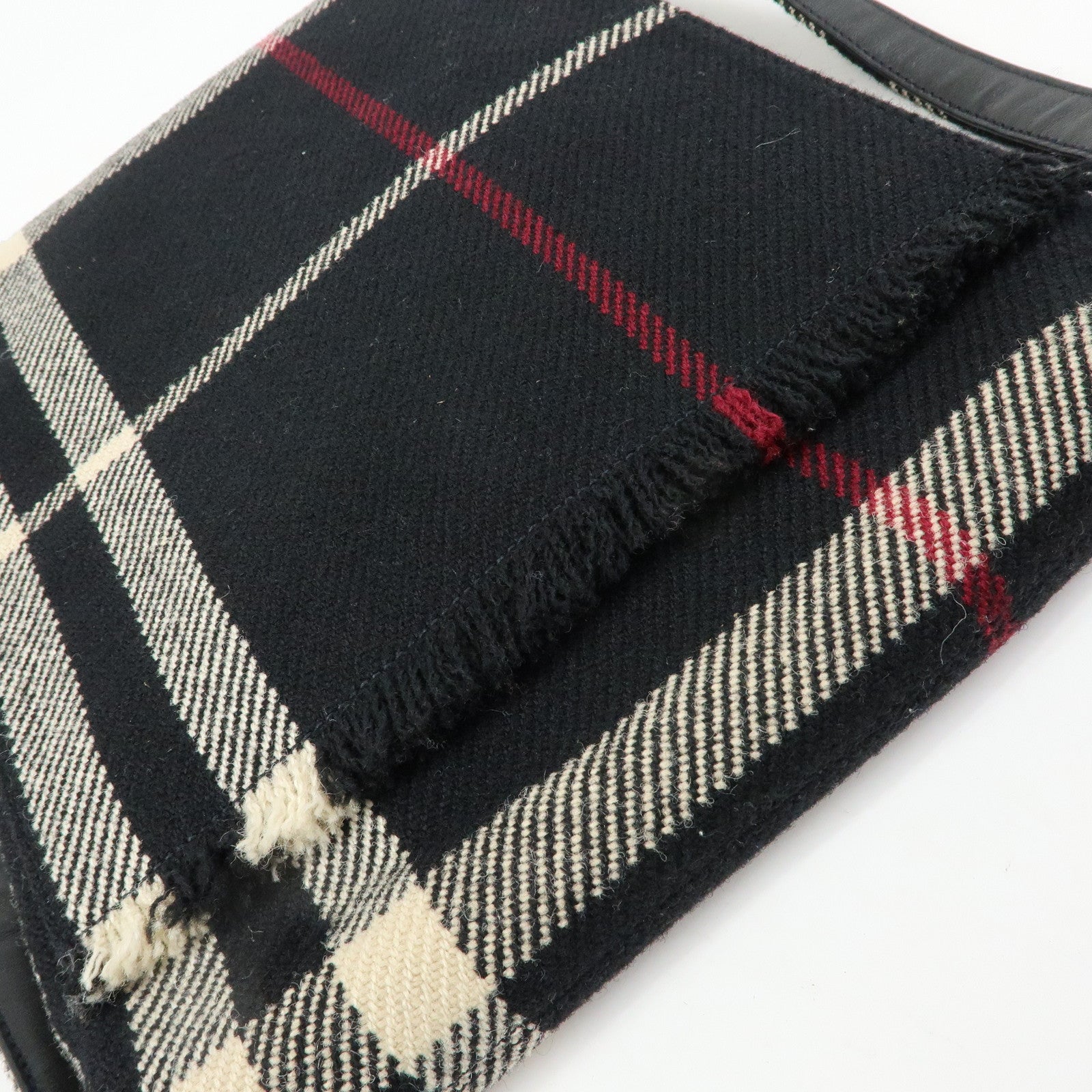 BURBERRY Plaid Wool Leather Shoulder Bag Crossbody Bag Black