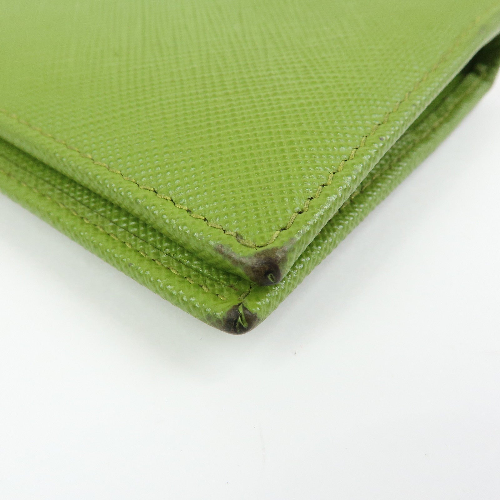PRADA Triangle Logo Saffiano Leather Compact Wallet Light Green