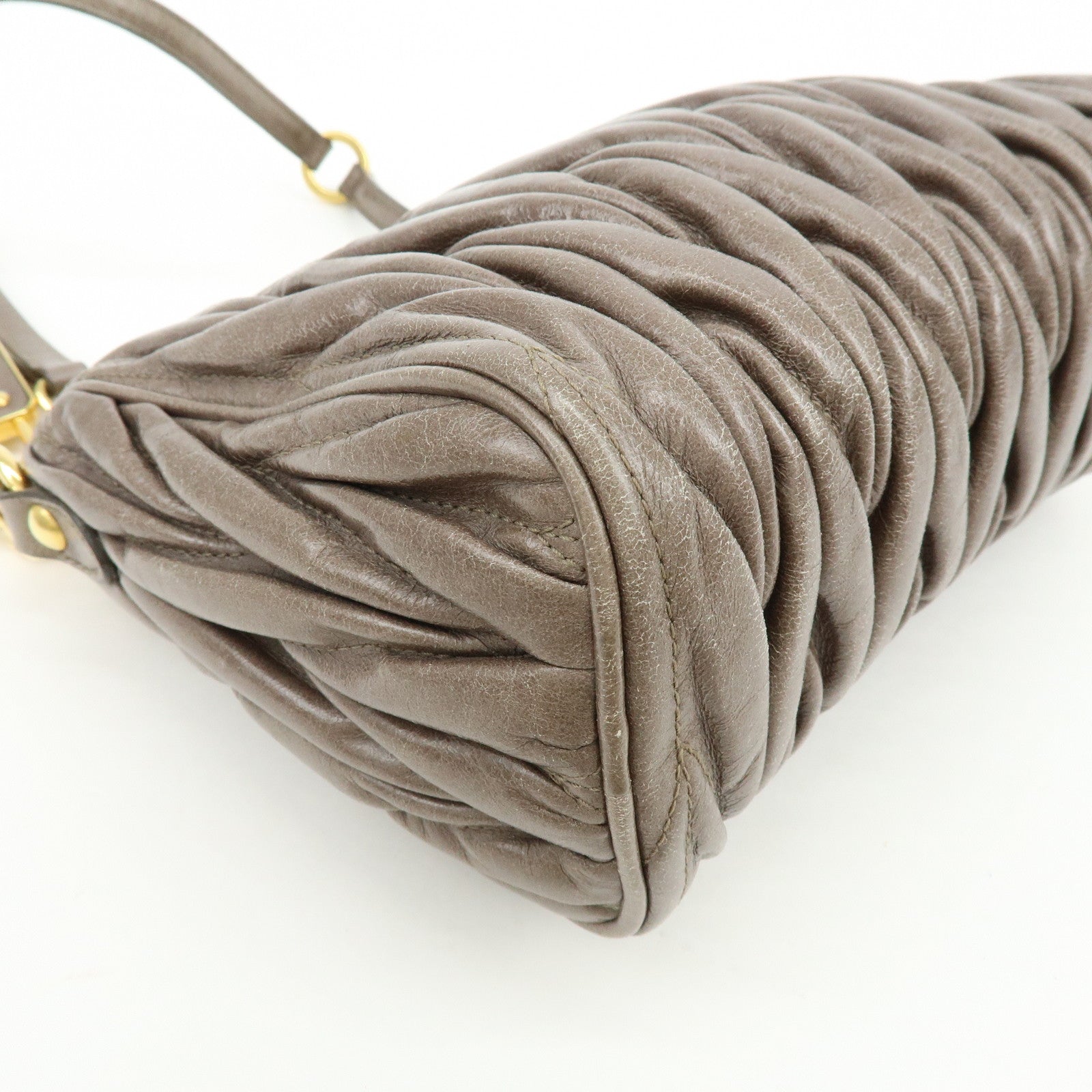 MIU MIU Matelasse Gathered Leather Shoulder Bag Hand Bag Gray