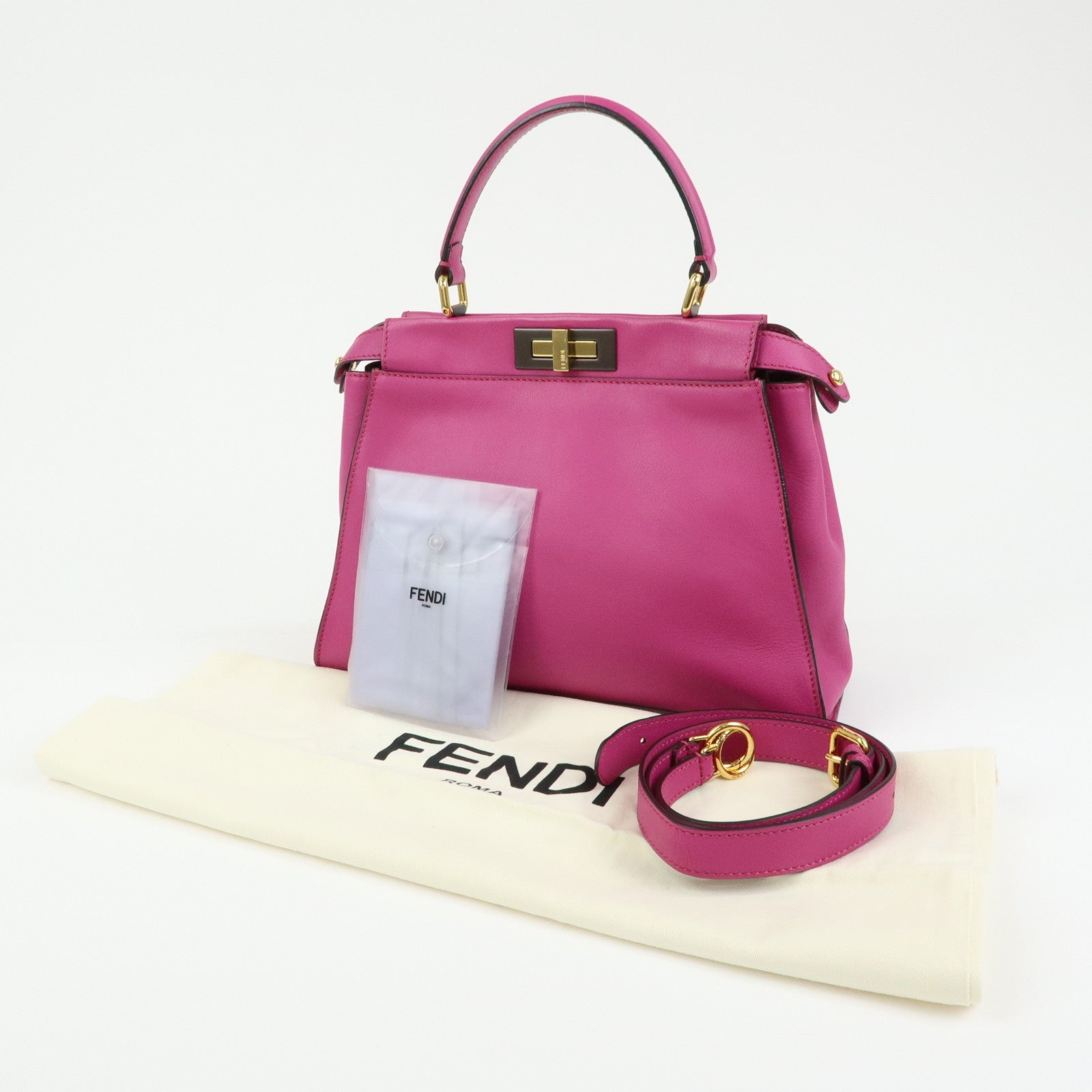 FENDI Peekaboo Leather 2Way Bag Hand Bag Shoulder Bag Pink 8BN290