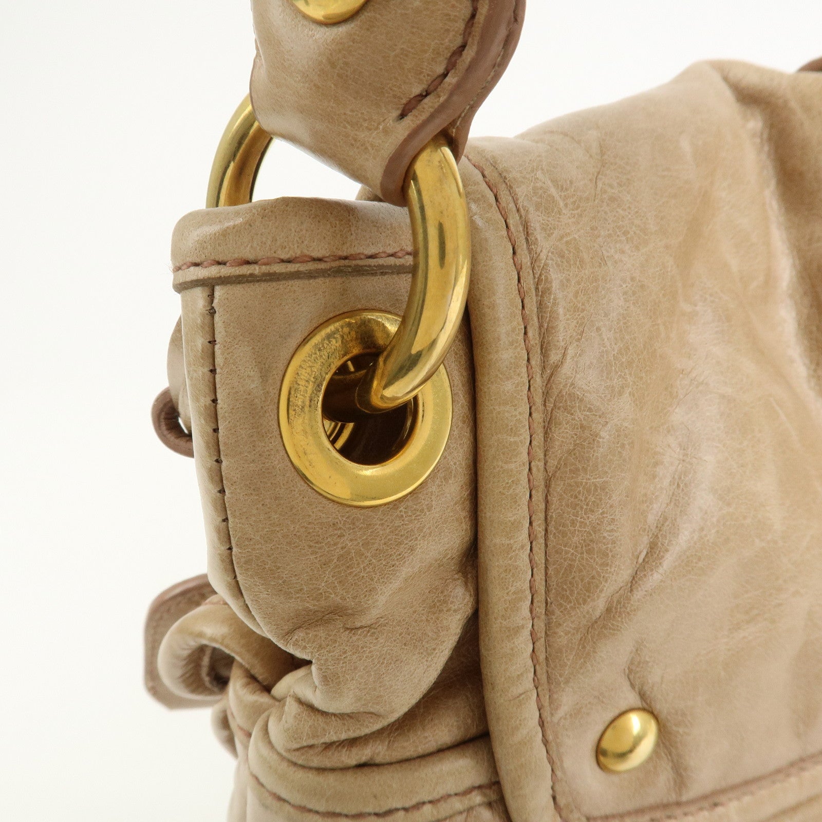 MIU MIU Matelasse Leather Hand Bag Light Brown RR1300