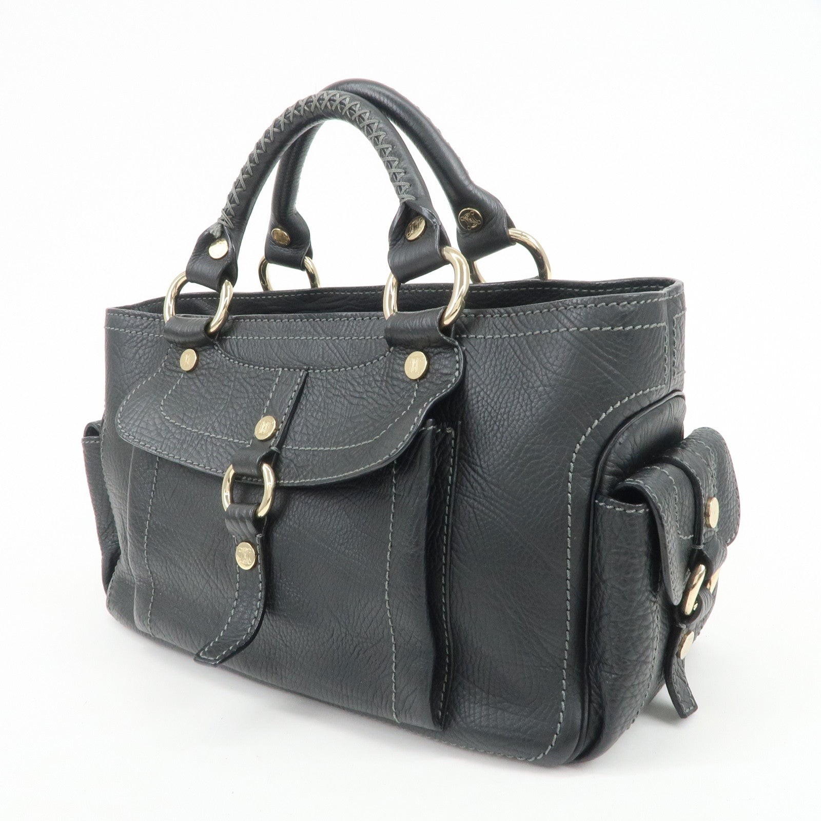 CELINE Logo Leather Boogie Bag Hand Bag Tote Bag Black