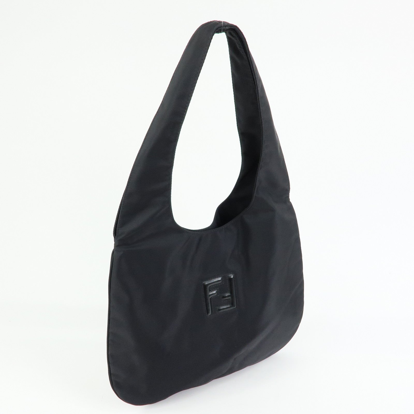 FENDI FF Logo Nylon Leather Shoulder Bag Tote Bag Black 19・B 15062