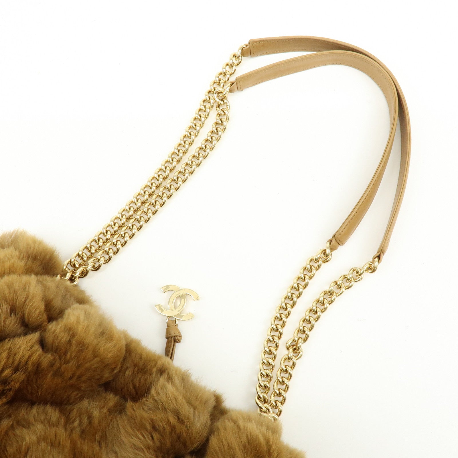 CHANEL COCO Mark Fur Lamb Skin Chain Shoulder Bag Brown