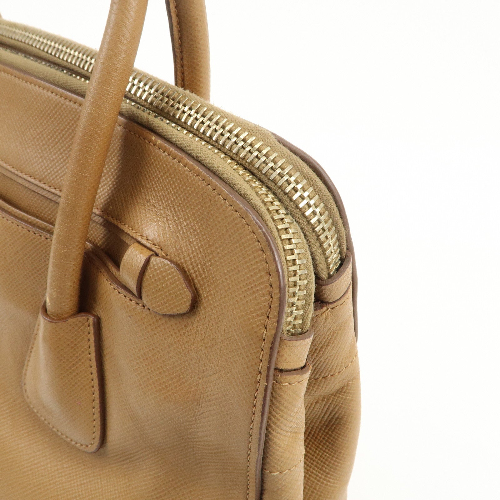 PRADA Leather 2Way Bag Hand Bag Shoulder Bag Light Brown BN2572