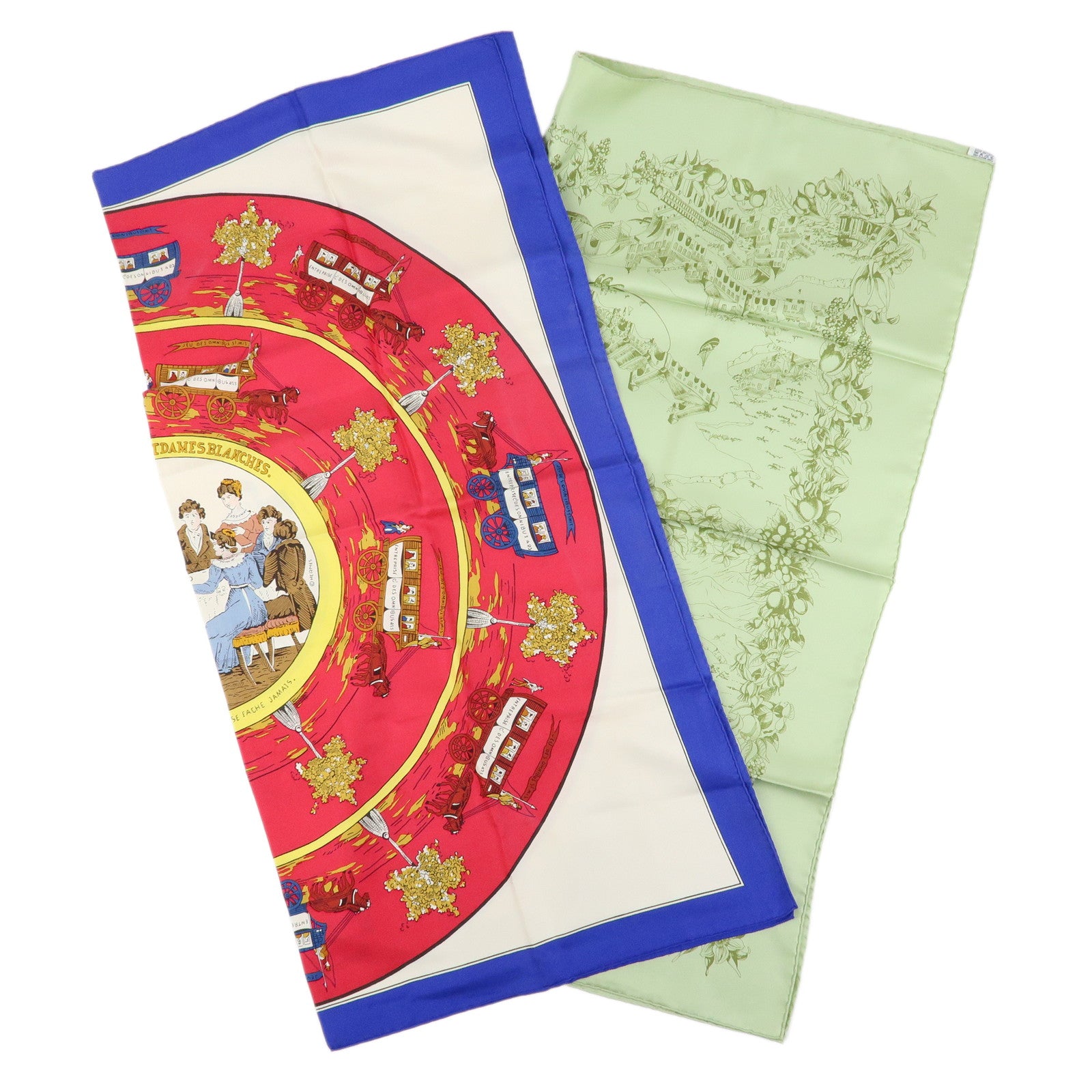 HERMES Carre 90 Set of 2 Silk 100% Scarf Green Red