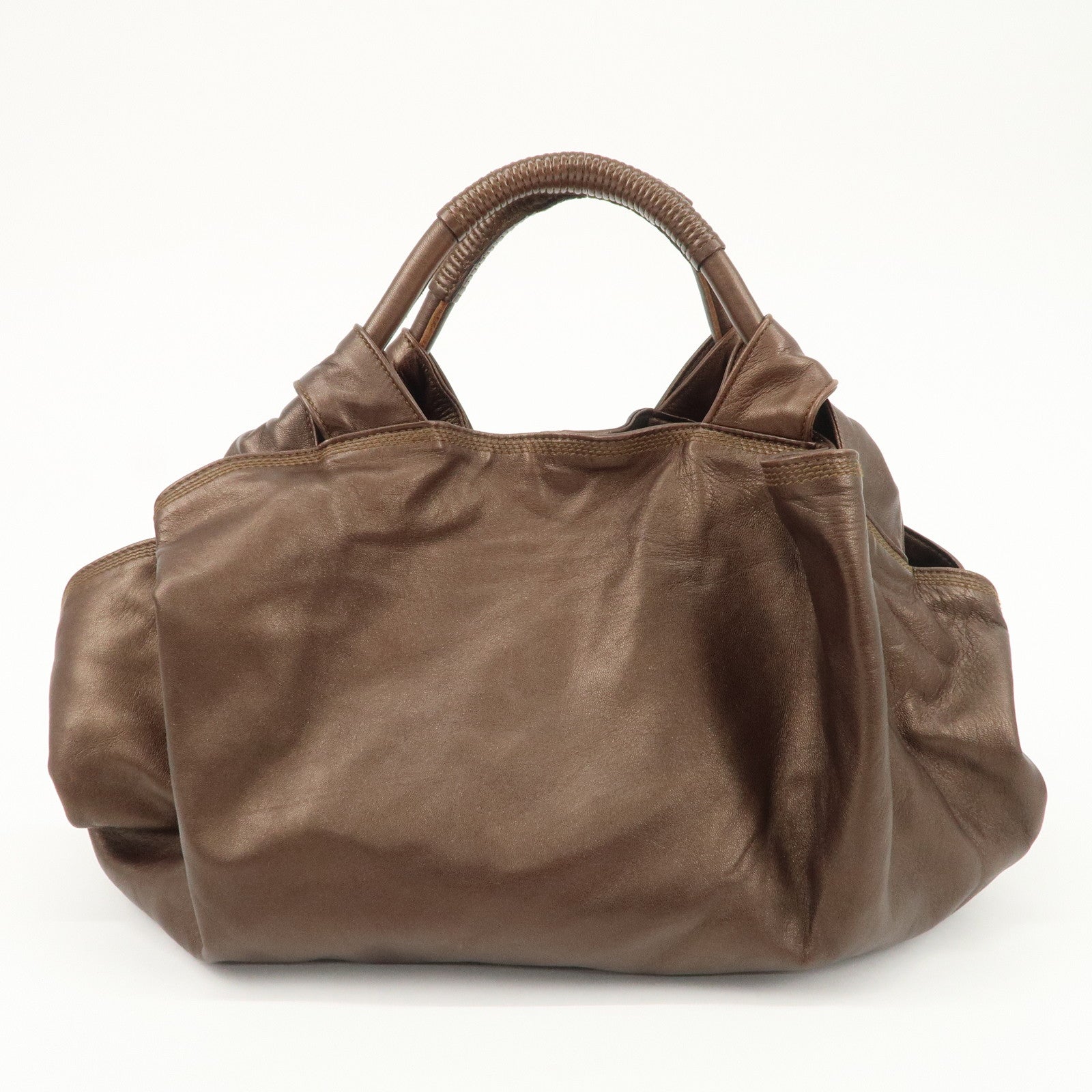 LOEWE Anagram Leather Nappa Aire Hand Bag Tote Bag Brown Used