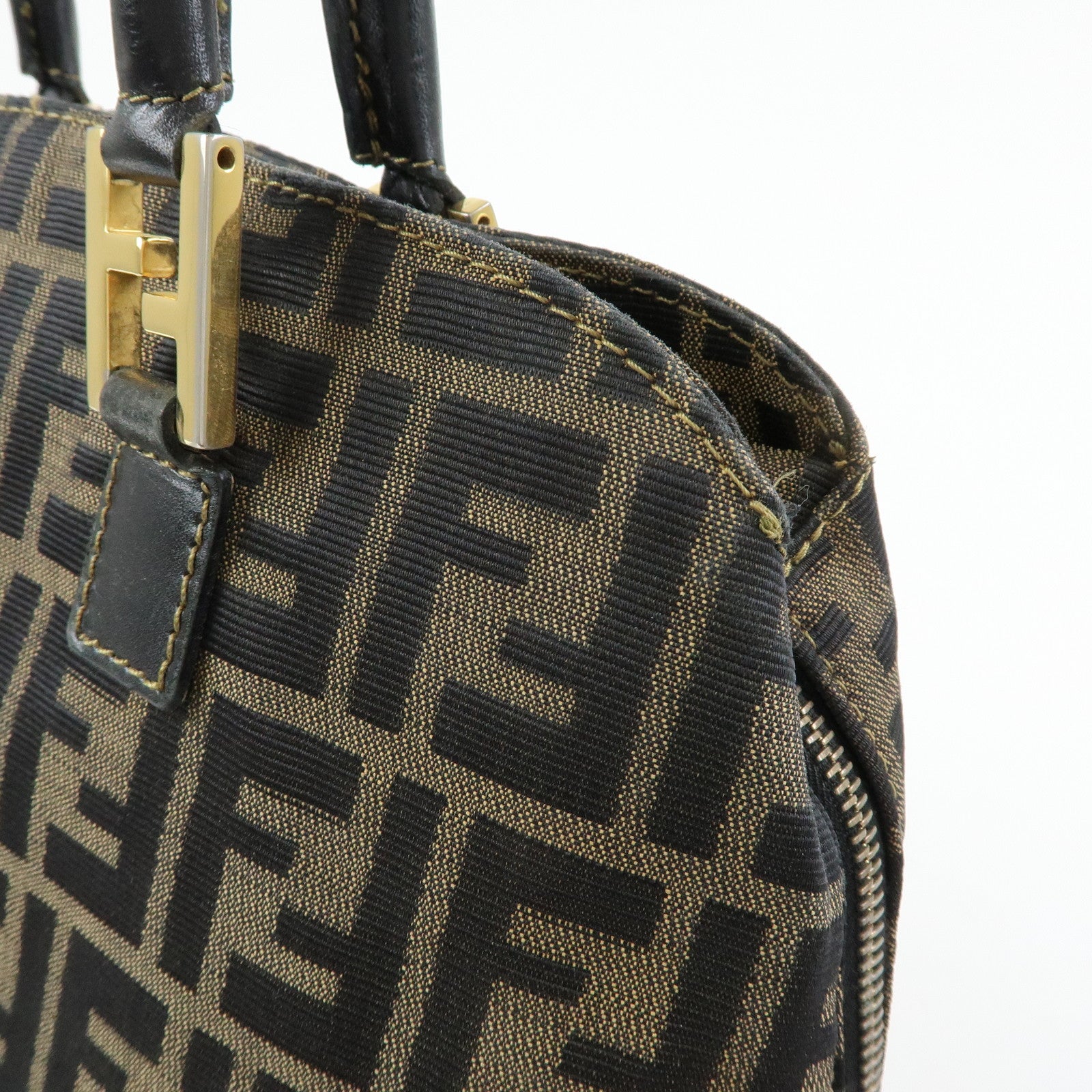 FENDI Zucca Canvas Leather 2Way Bag Hand Bag Shoulder Bag Brown