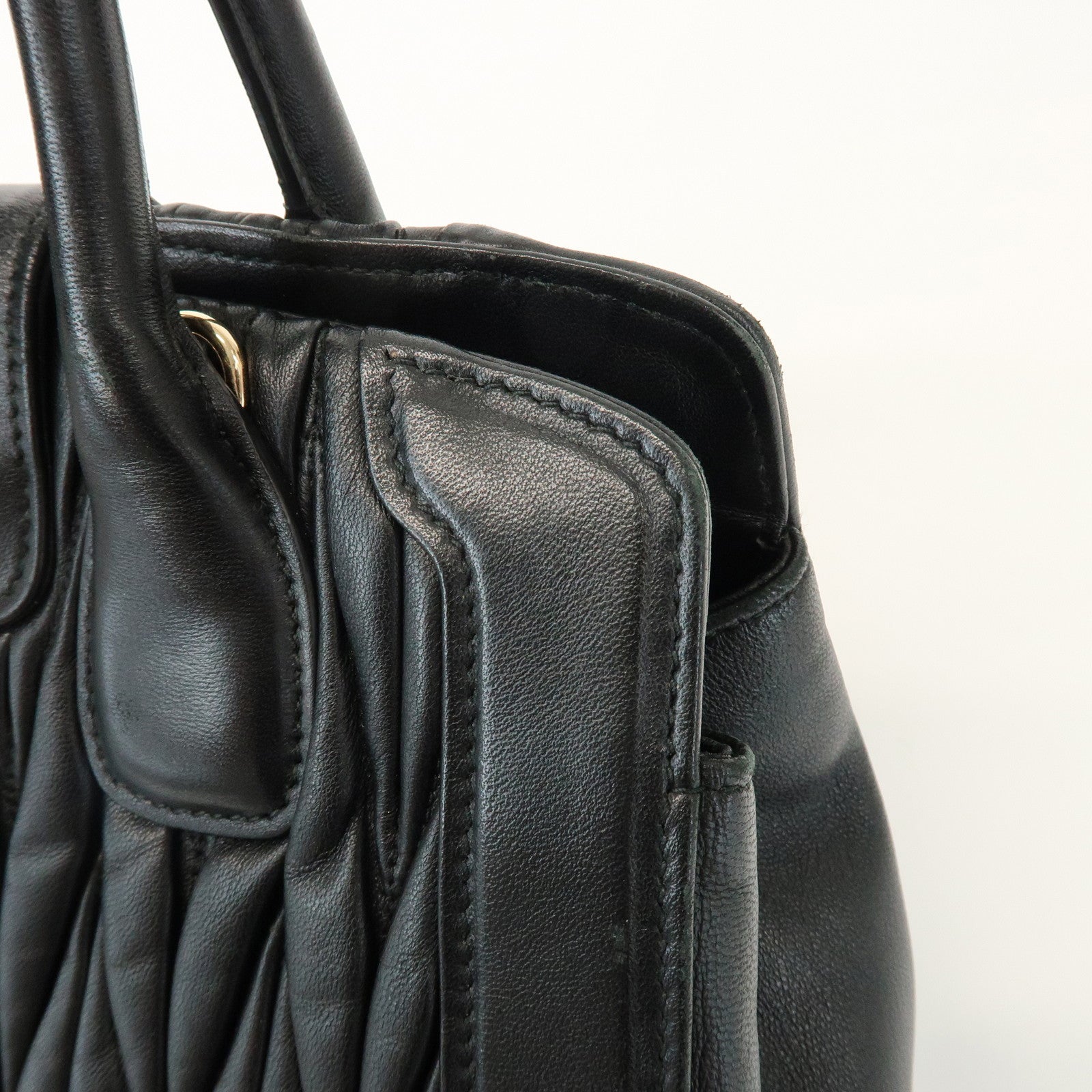 MIU MIU Matelasse Leather 2Way Bag Hand Shoulder Bag Black 5BA125