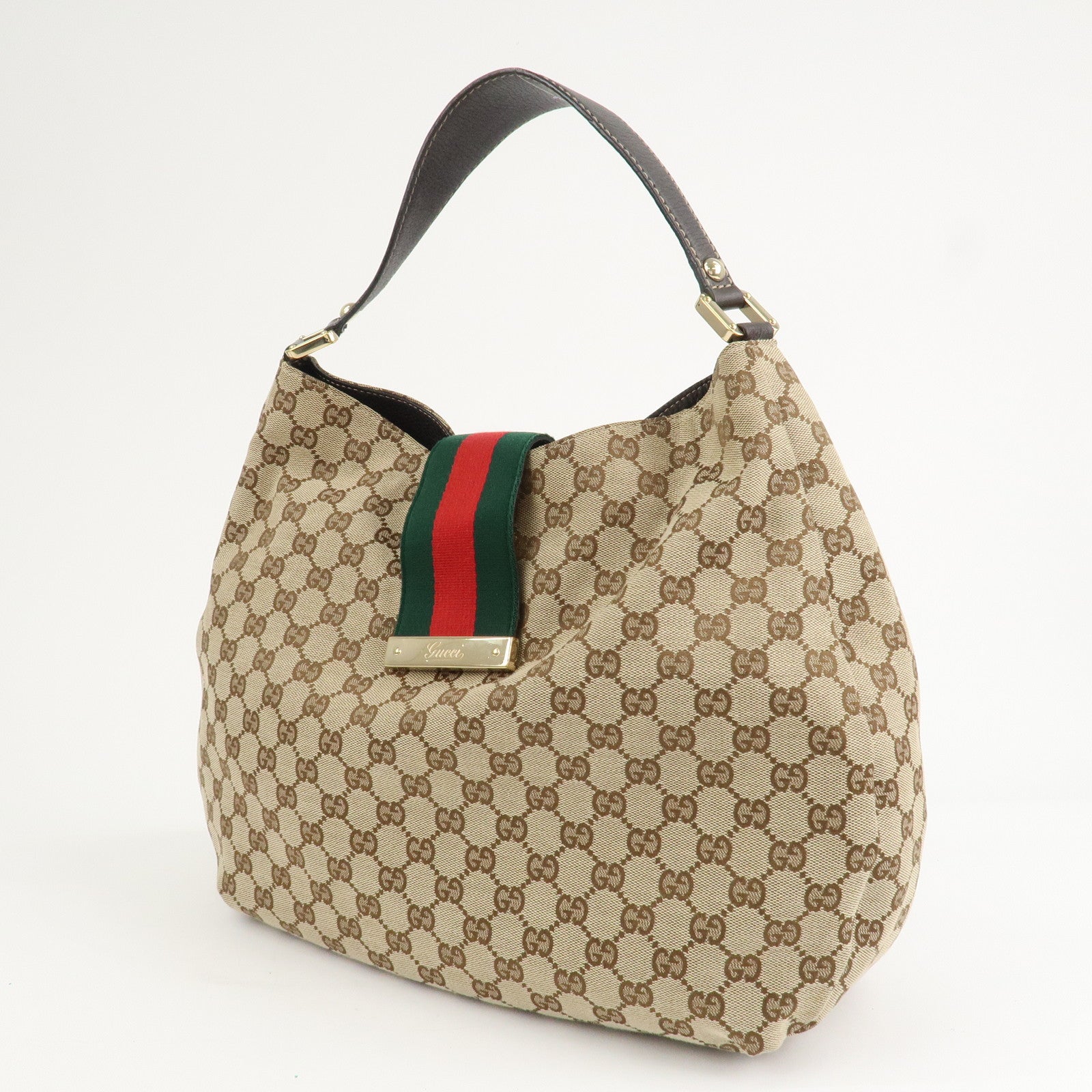 GUCCI GG Canvas Shoulder Bag Hand Bag Beige Brown 211933