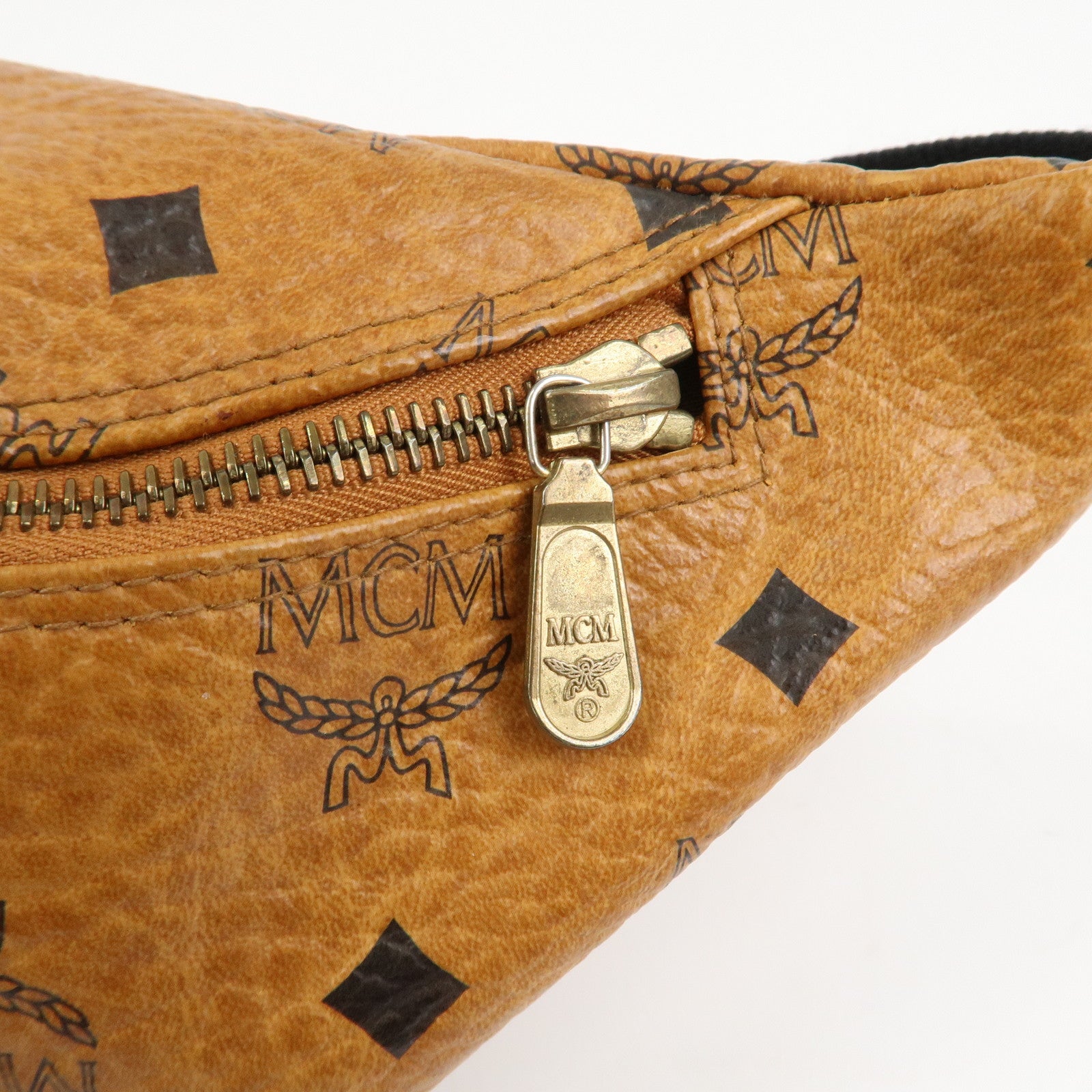 MCM Visetos Leather Waist Bag Waist Pouch Crossbody Bag Brown