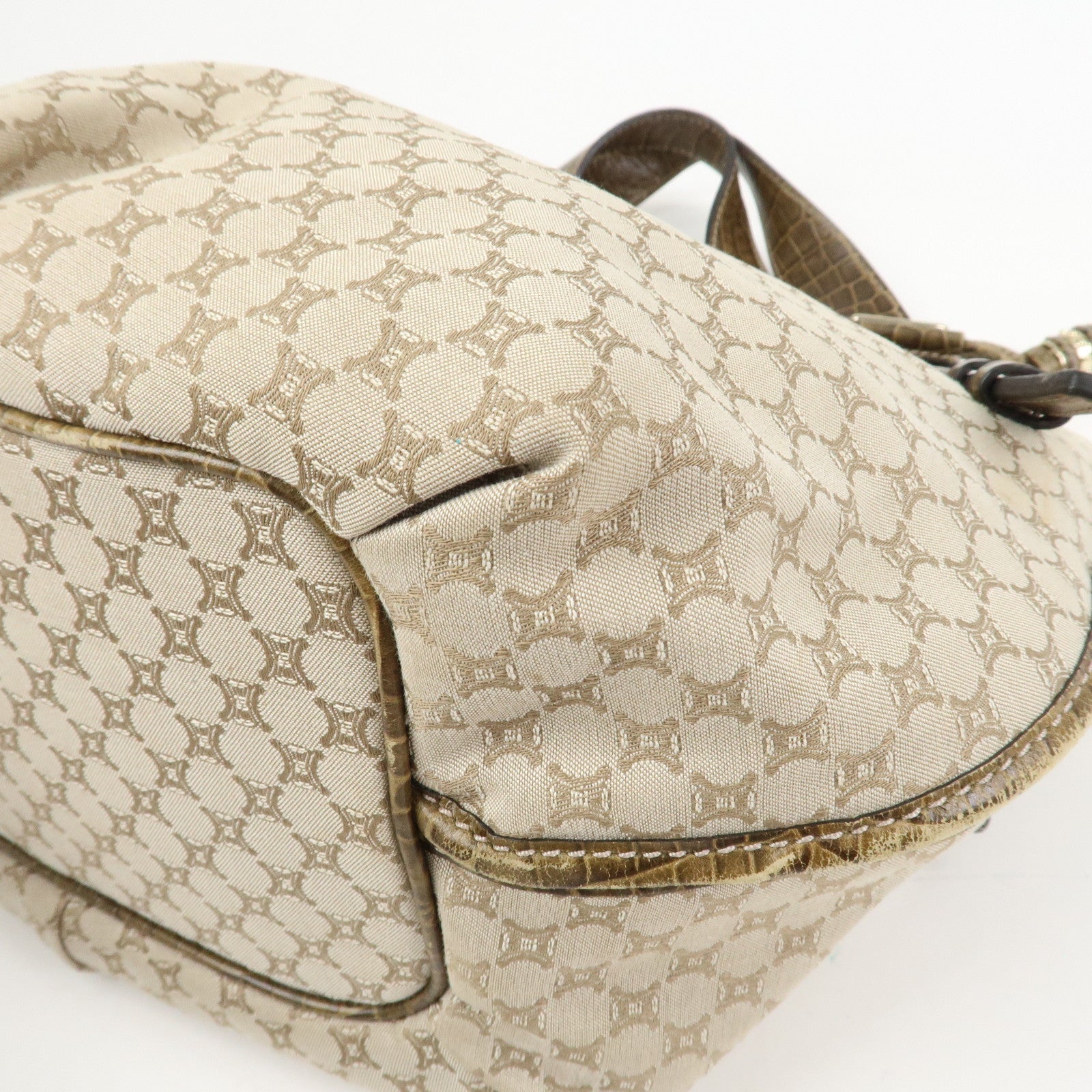 CELINE Macadam Logo Canvas Emboss Leather Shoulder Bag Beige Brown