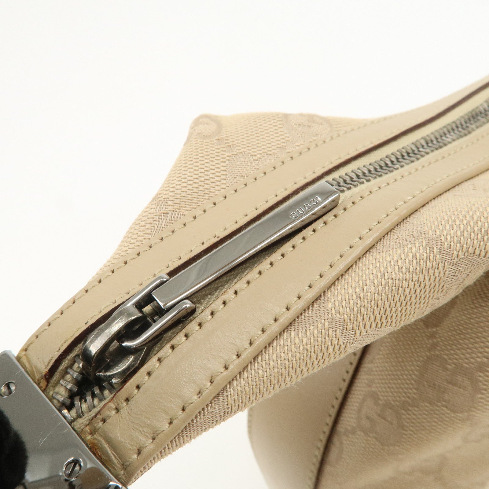 GUCCI GG Canvas Leather Shoulder Bag Hand Bag Beige Silver