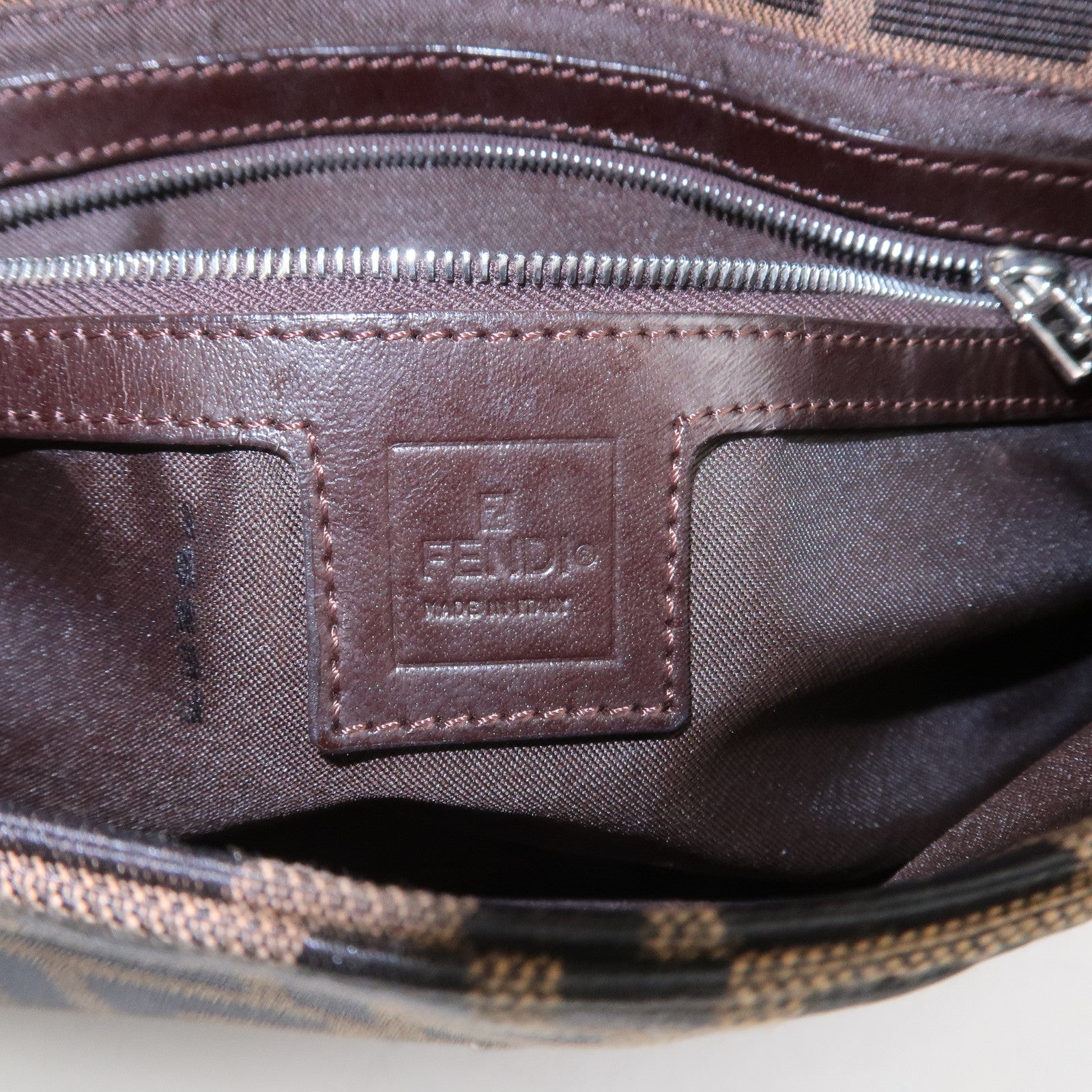 FENDI Zucca Mamma Baguette Canvas Leather Shoulder Bag Brown 26424