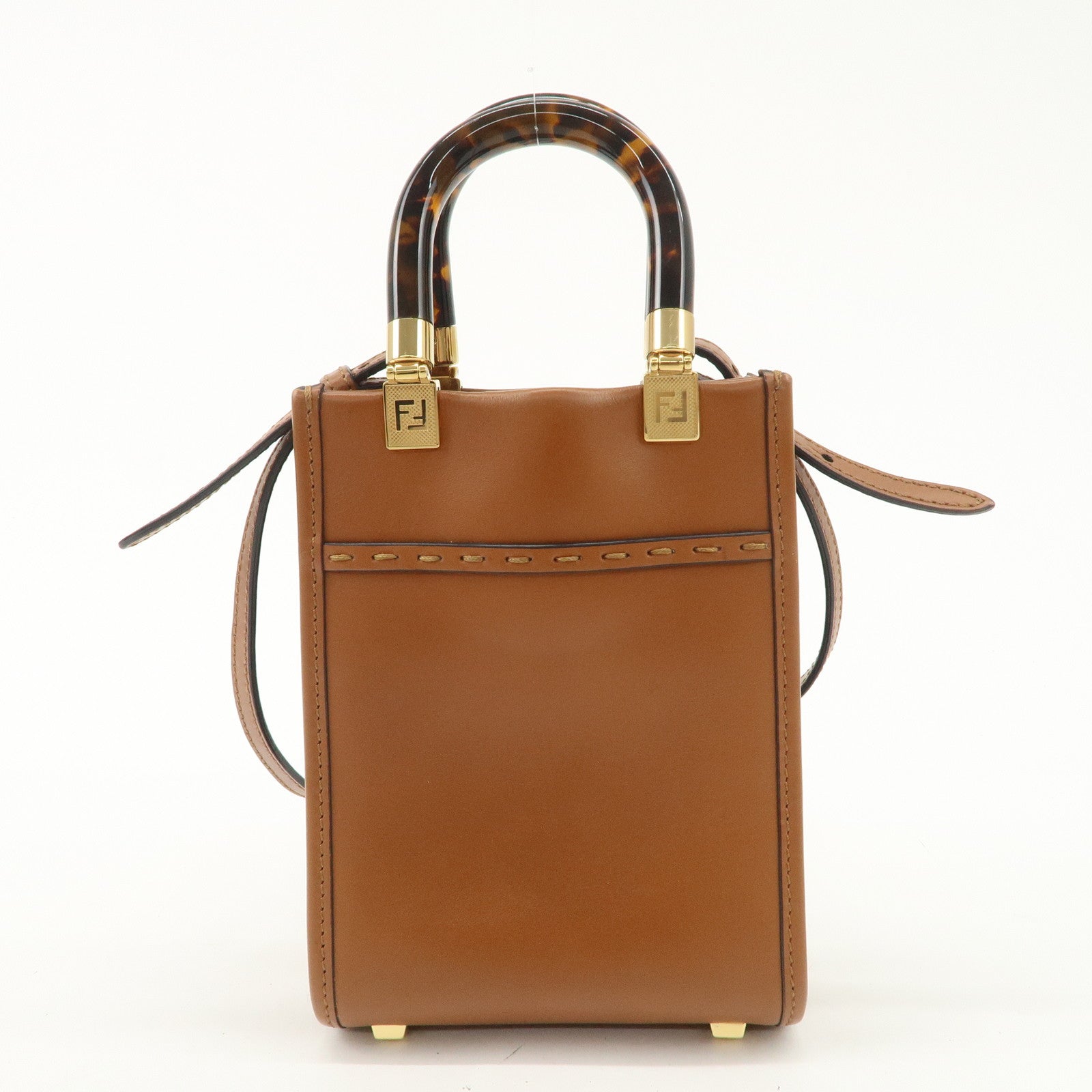 FENDI Sunshine Leather Shopper Small 2Way Bag Shoulder Bag 8BS051 Used